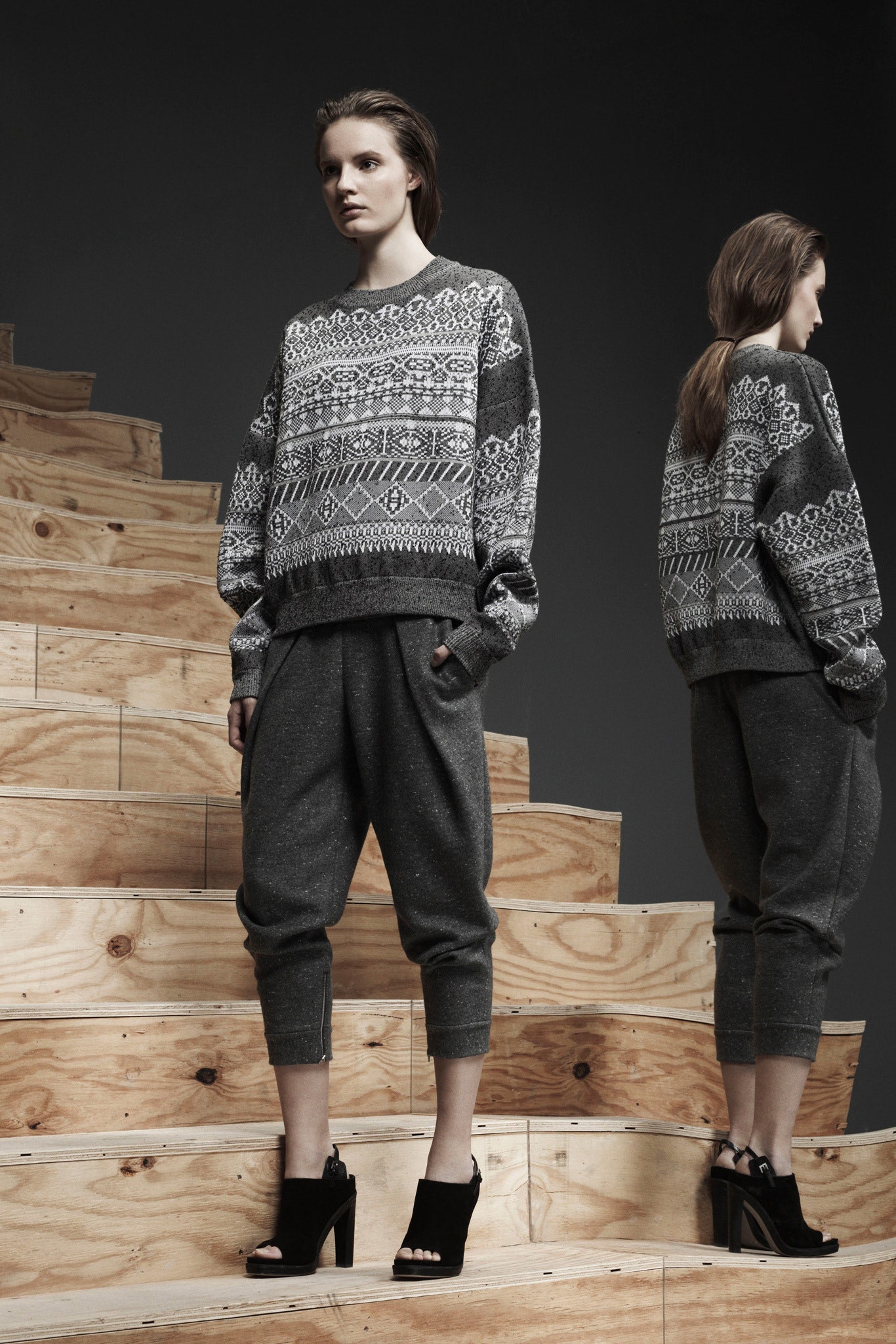 gray wool sweater black pants