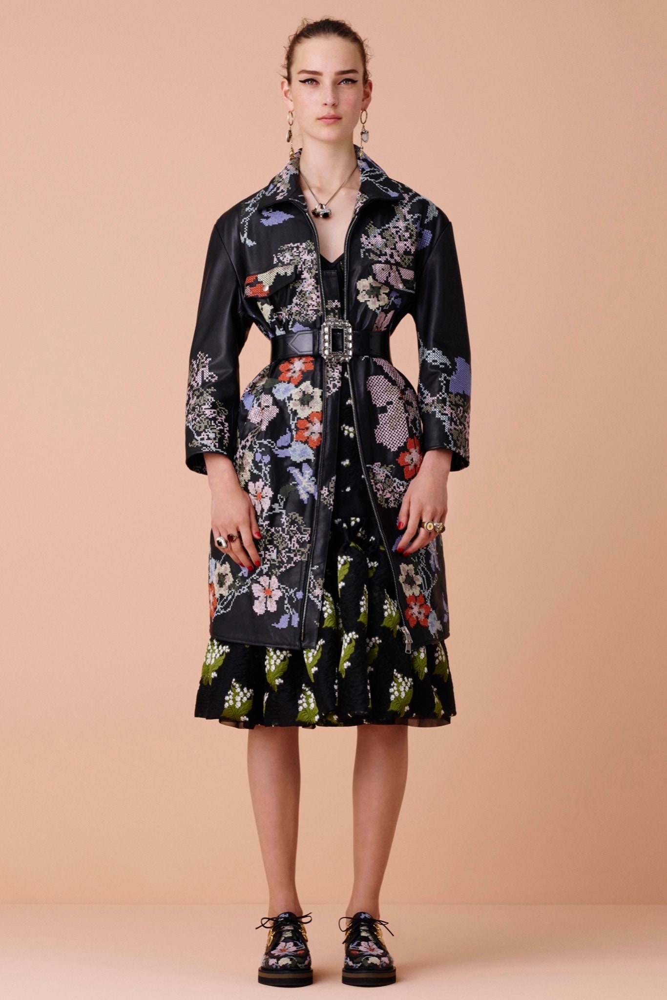 black multi embroidered coat and dress