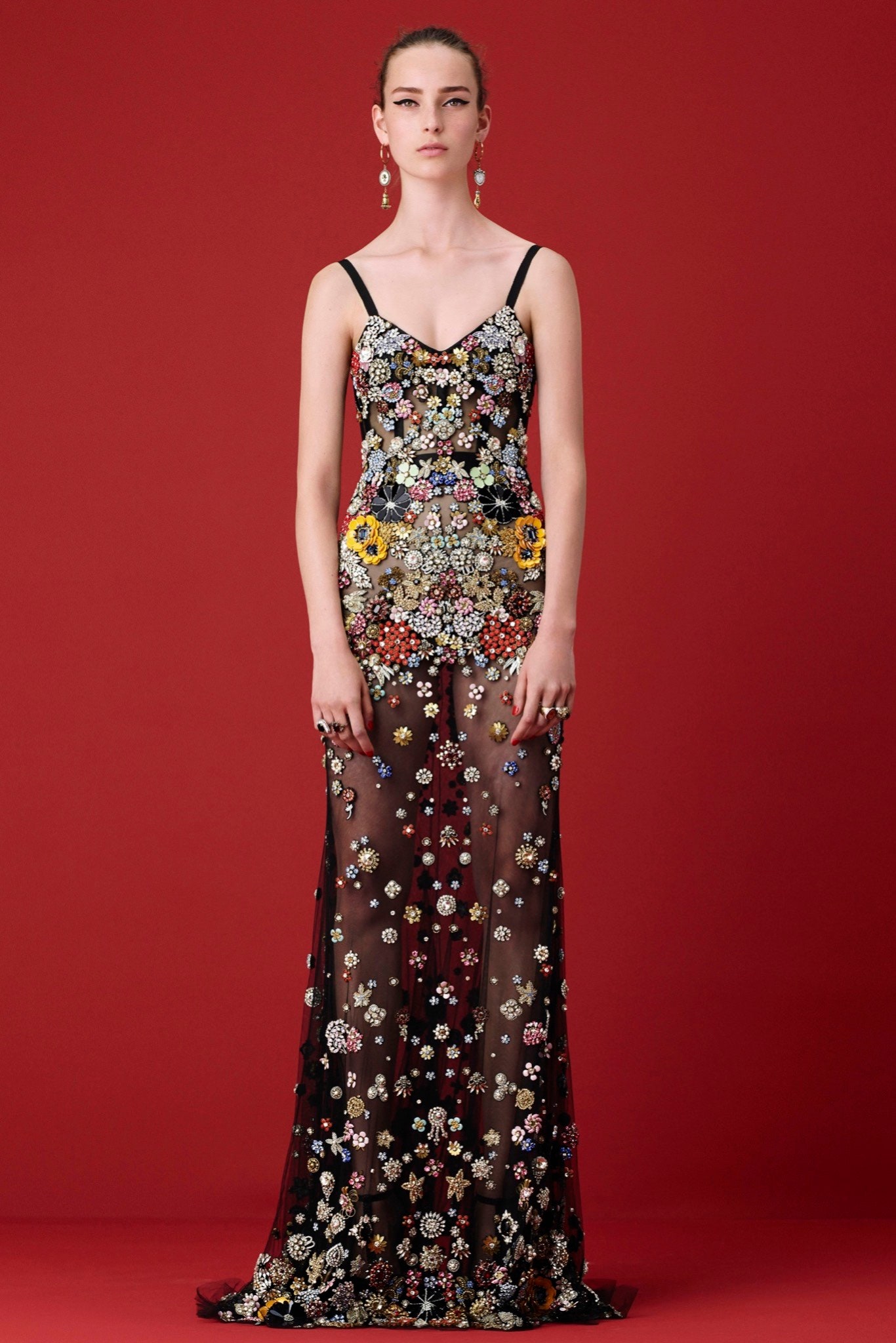 black silk embroidered gown