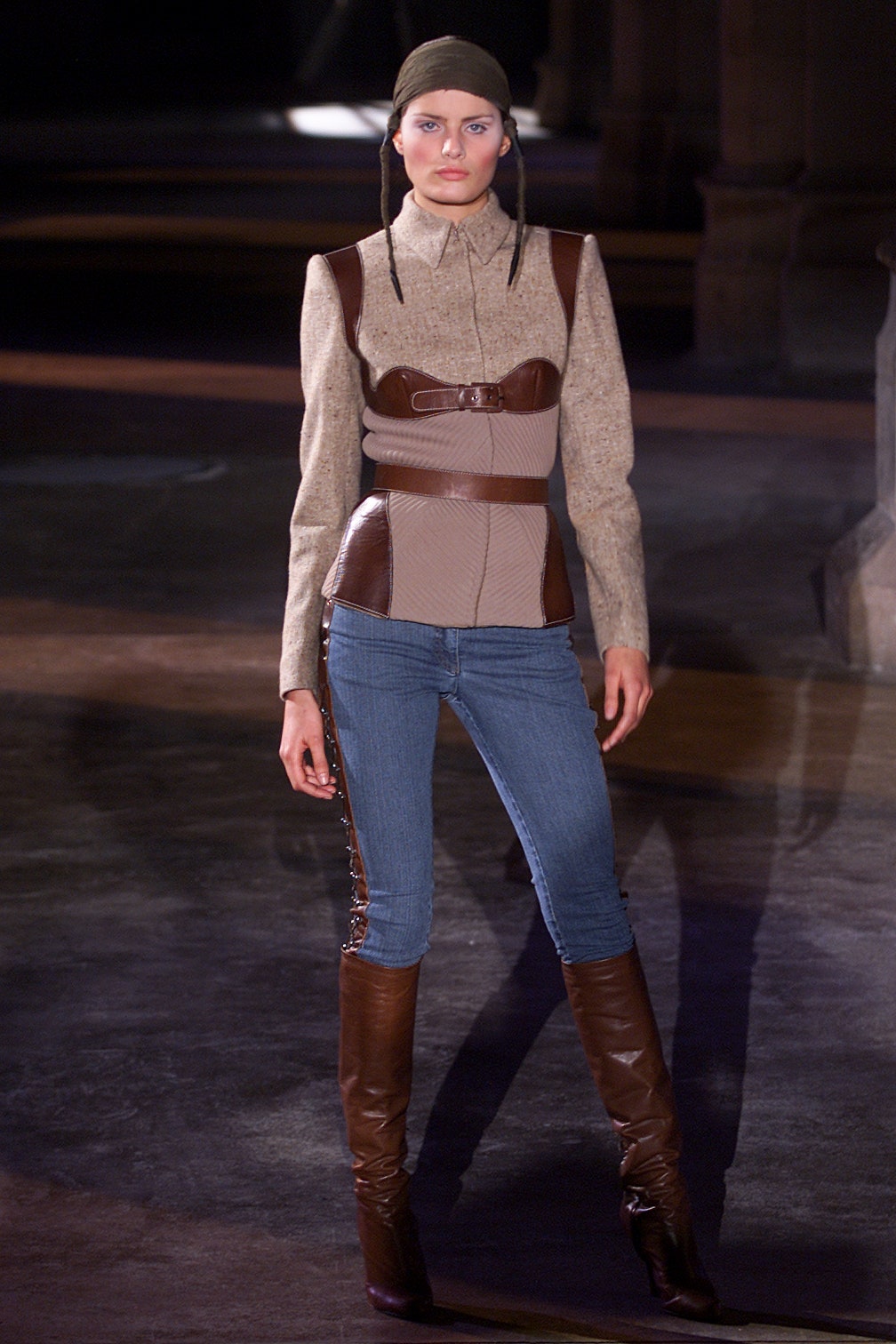 brown leather strapless fitted zippered corset