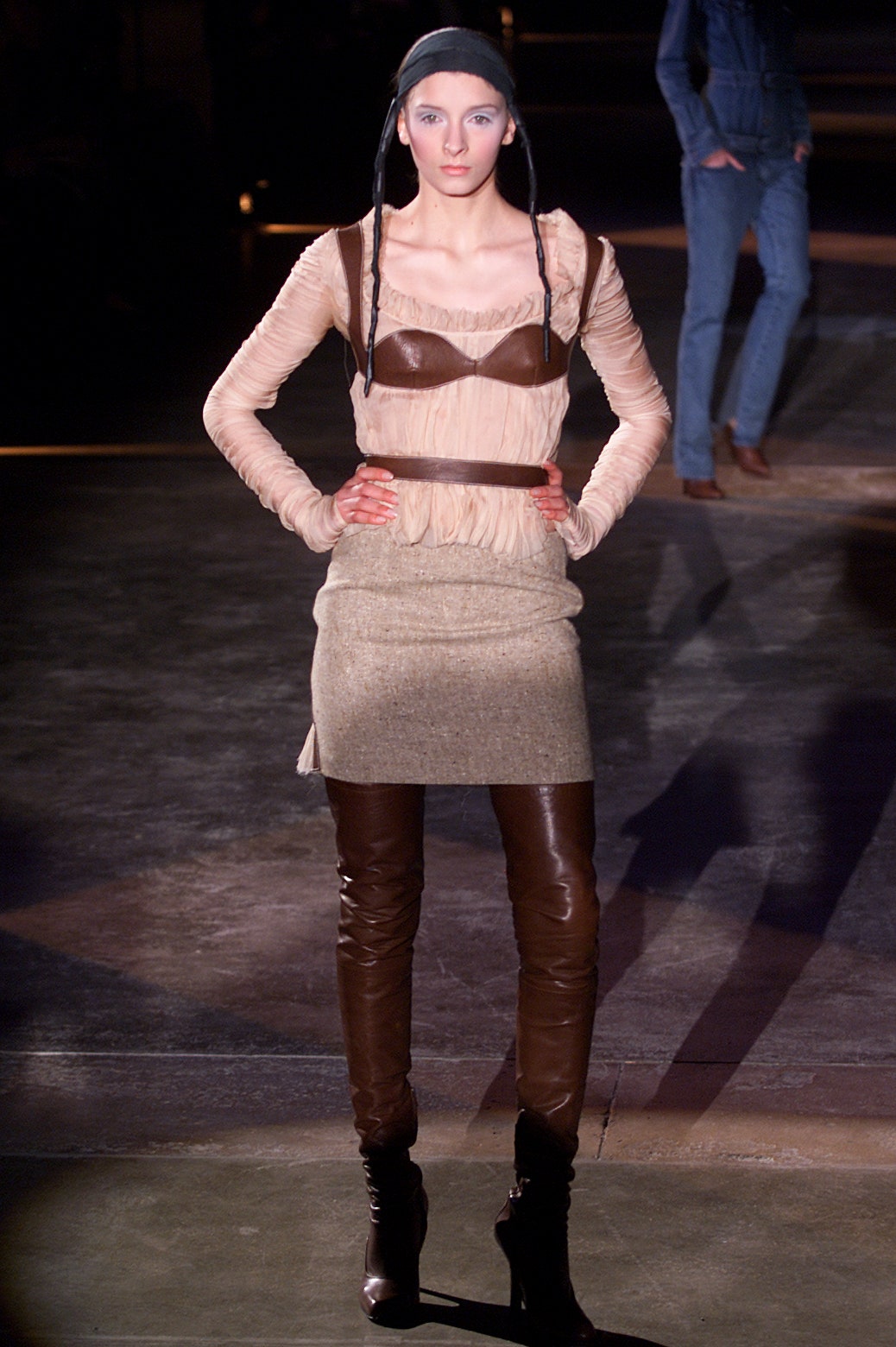 brown leather fitted corset