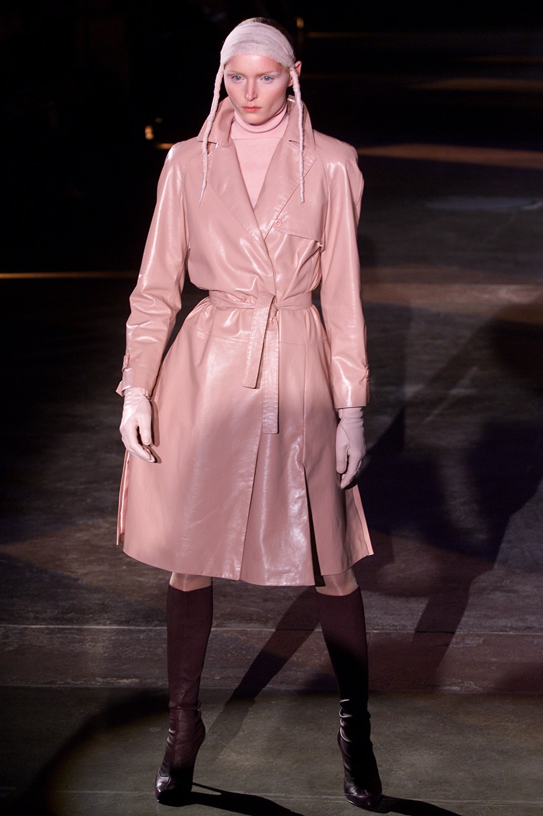 fitted pink leather coat