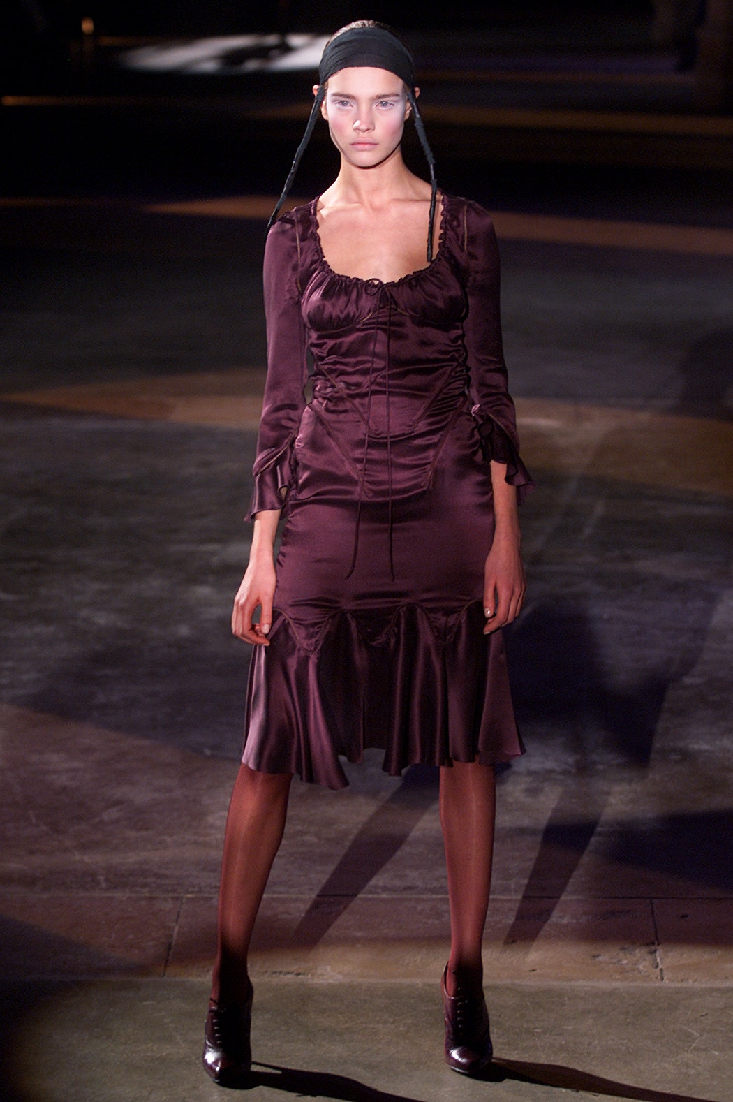 fitted purple silk midi dress