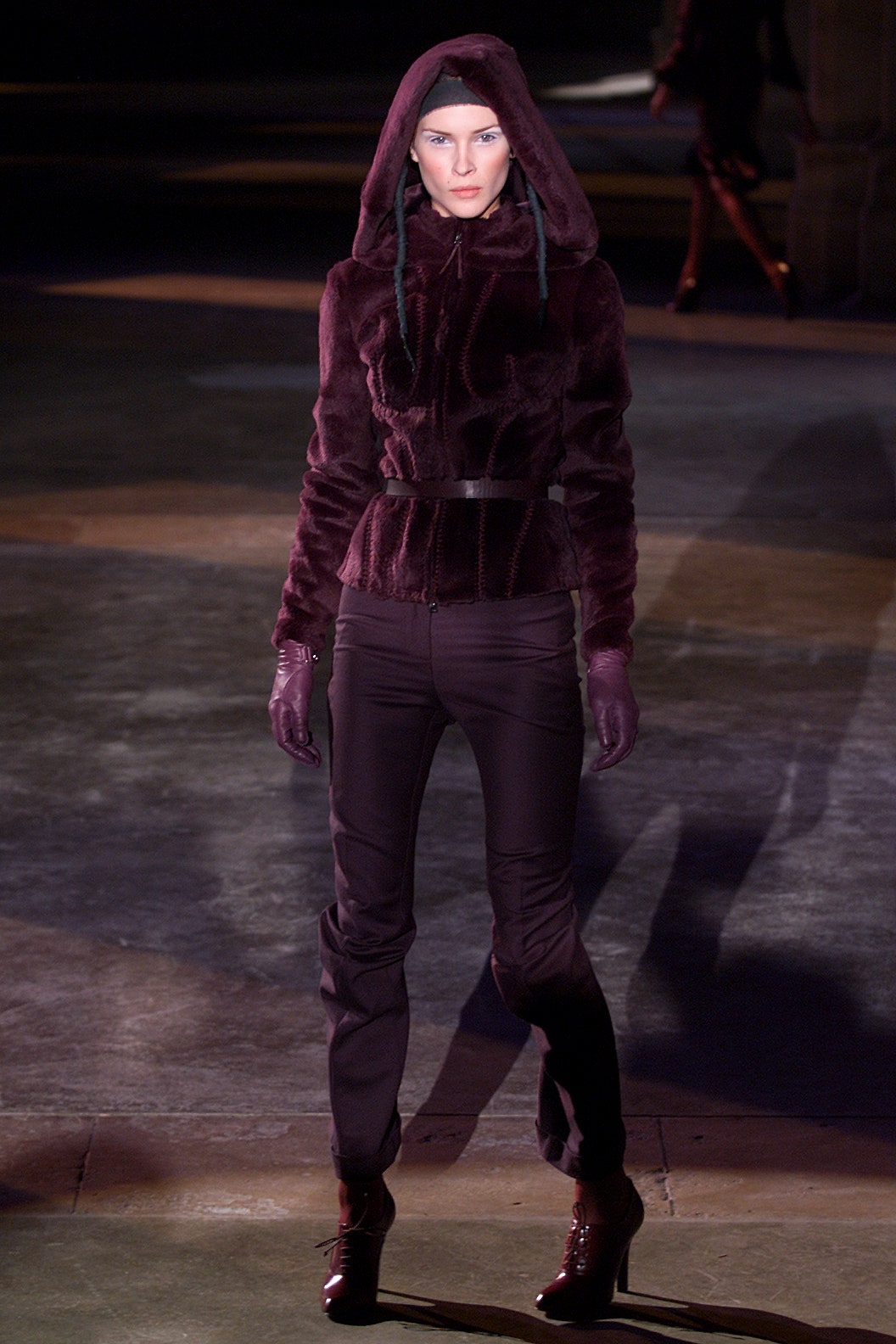 fitted purple faux-fur jacket