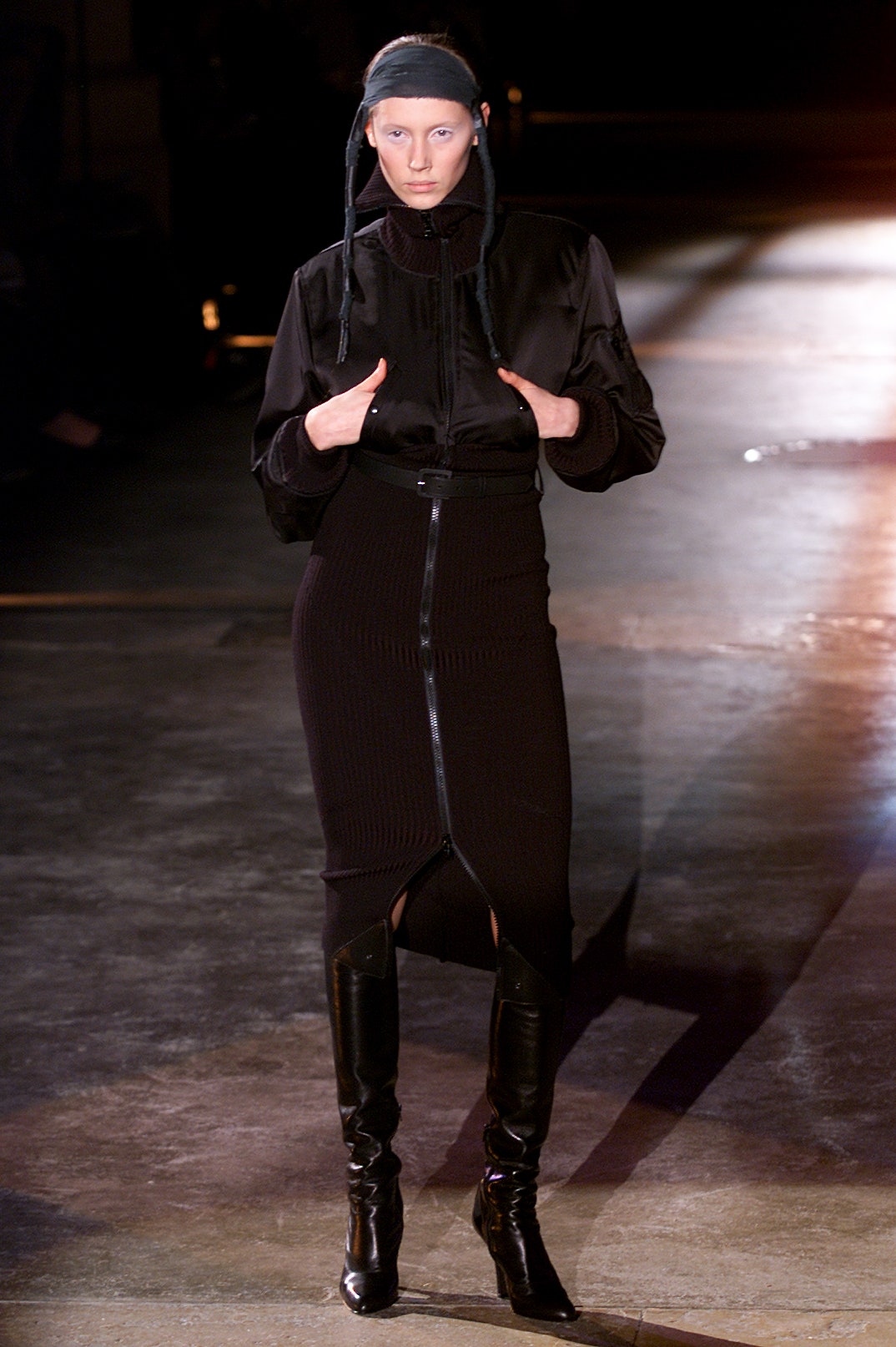 black fitted blouse and pencil skirt