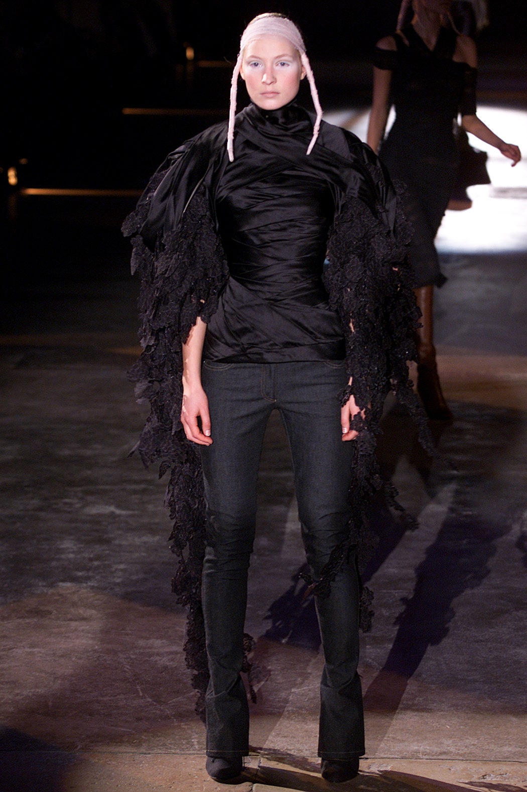 black fitted top with flared pants