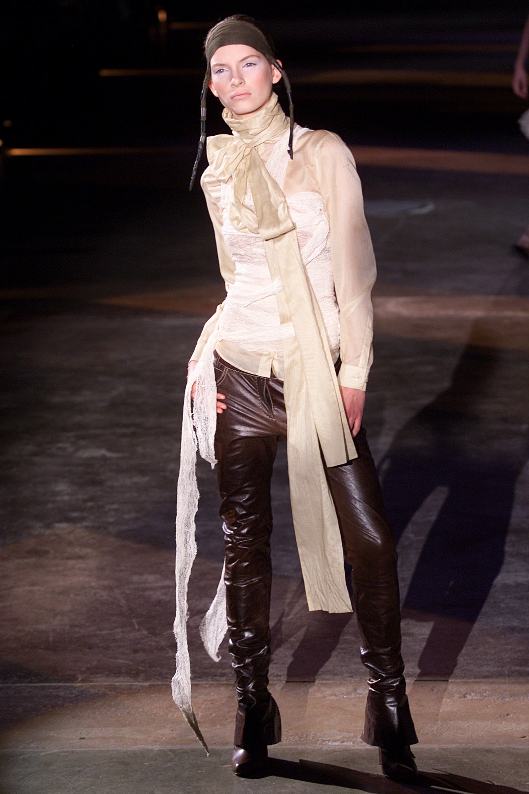 beige silk long-sleeve v-neck fitted layered top