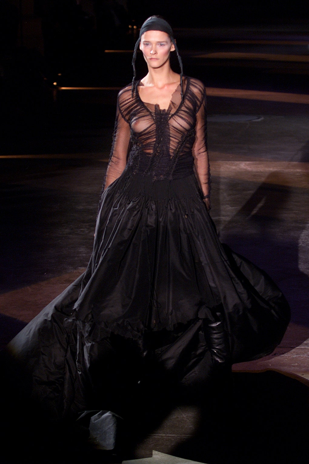 black silk sleeveless gown