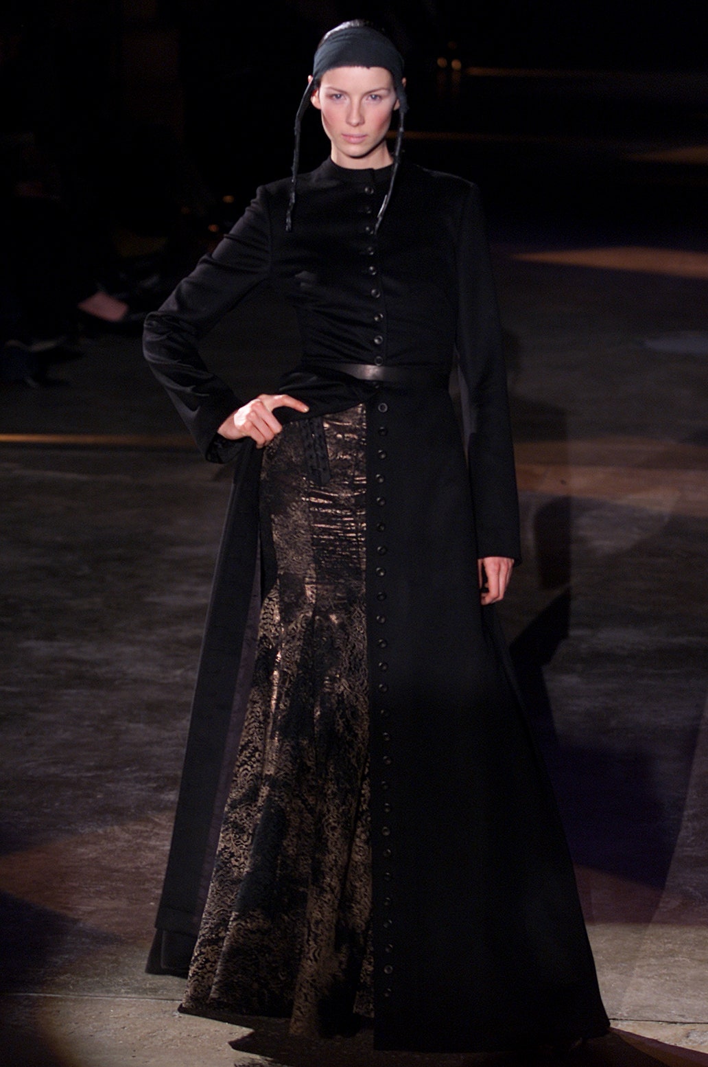 black silk long-sleeve gown