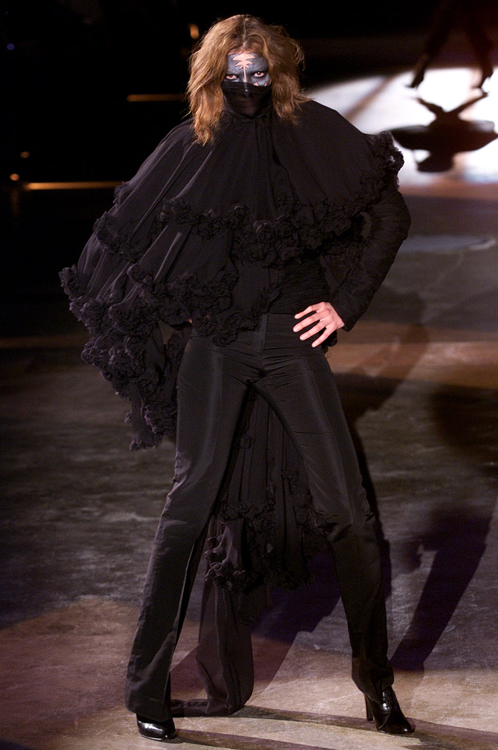 black silk fitted straight-leg pants