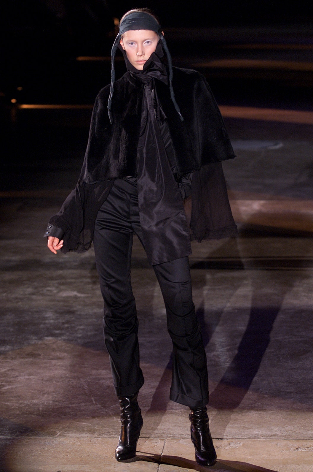black silk long-sleeve collared fitted blouse