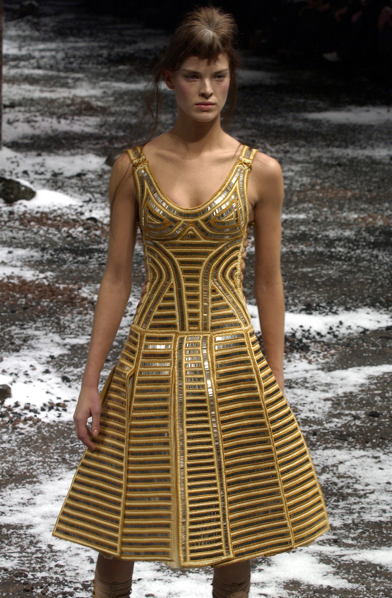 gold silk sleeveless dress