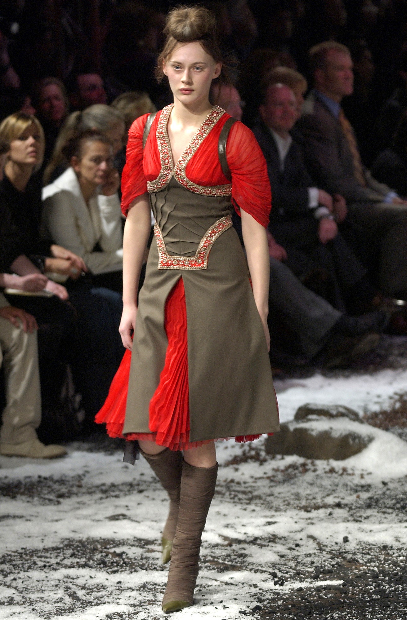 red and green fitted midi dress