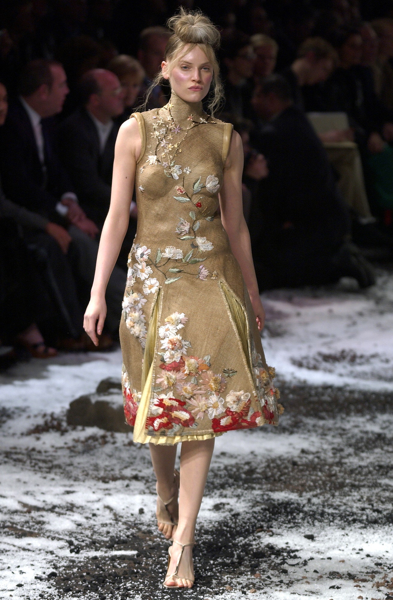 gold embroidered midi dress