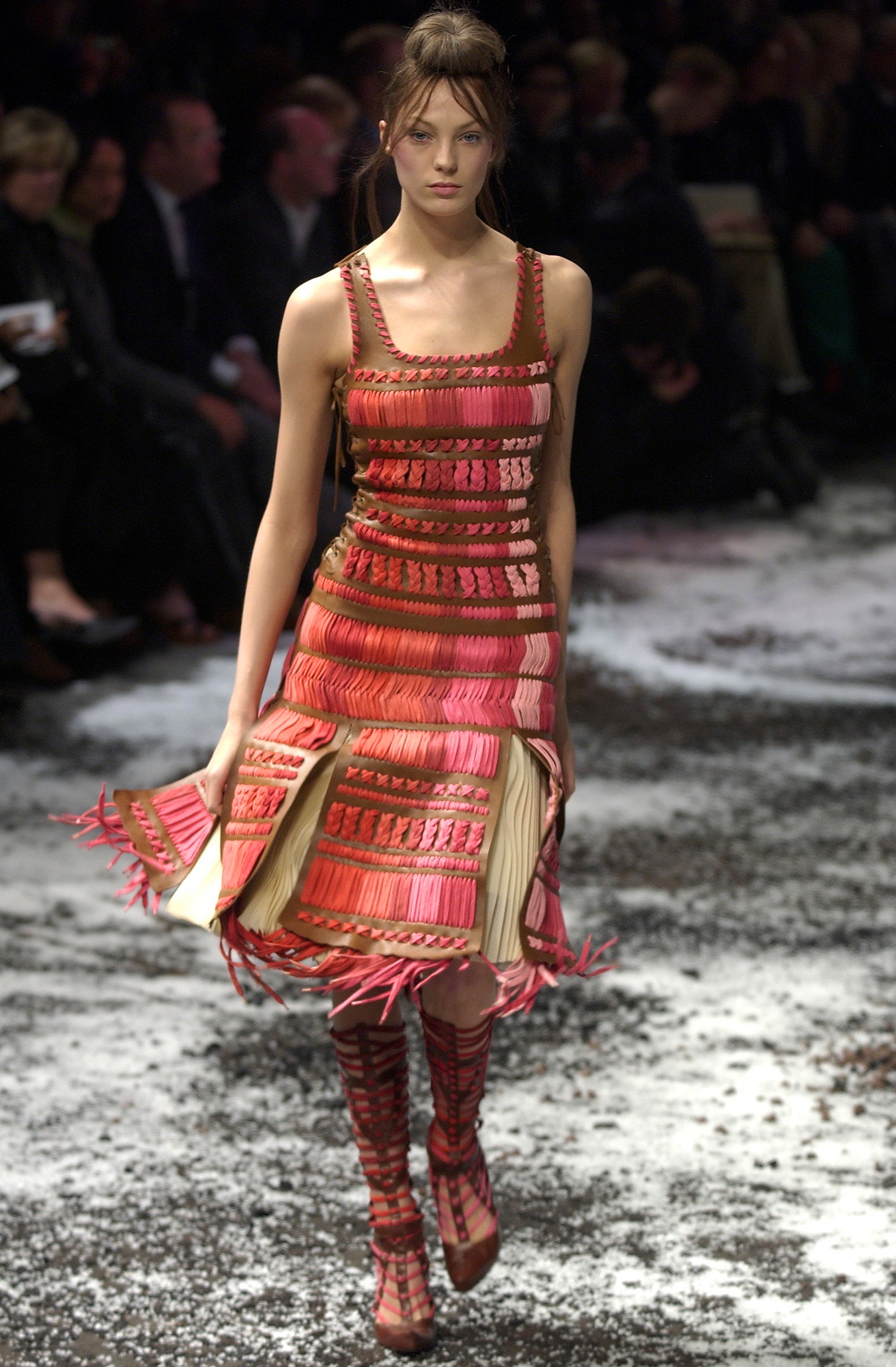 red cotton sleeveless v-neck fitted fringed layered dress