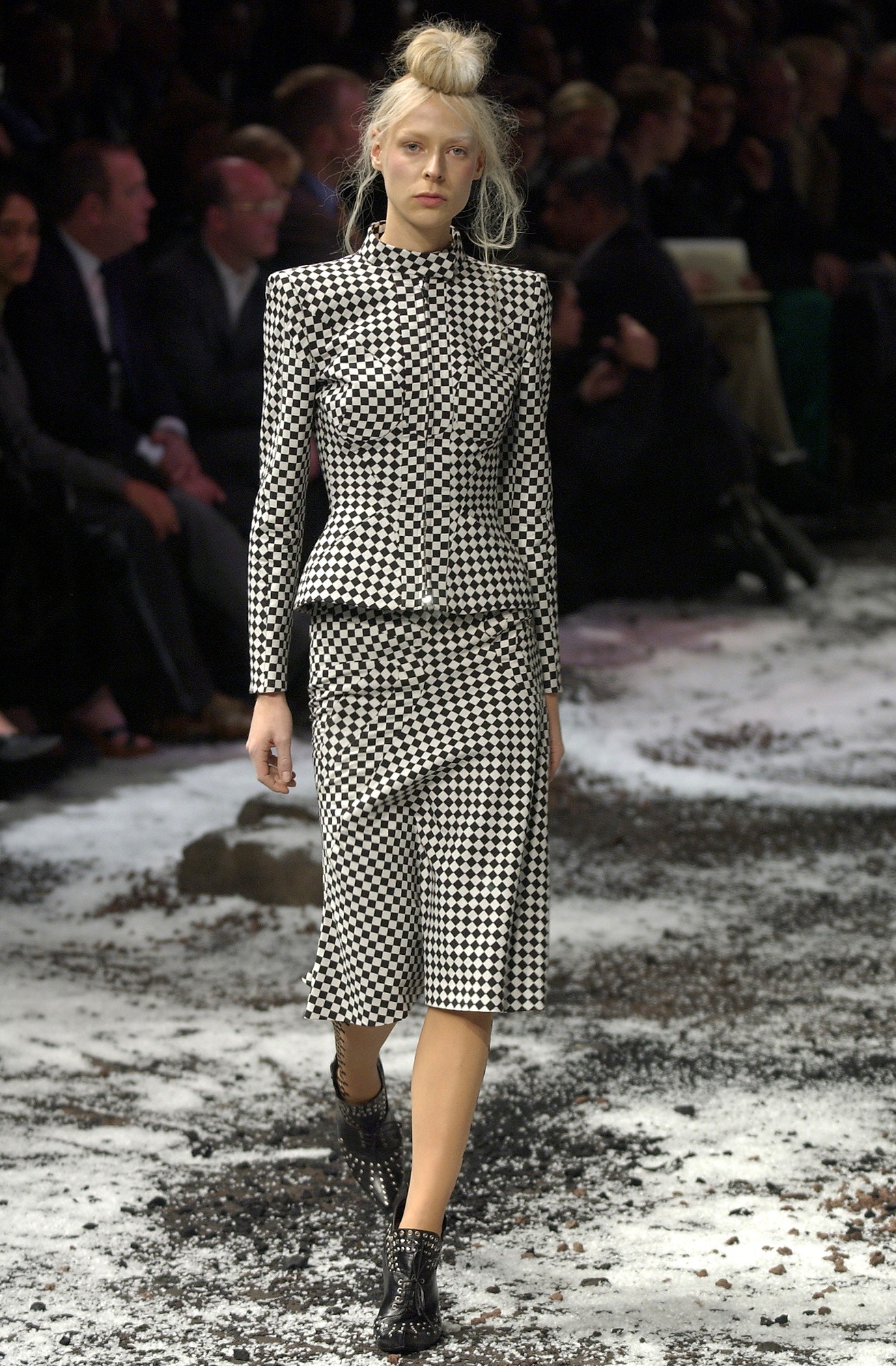 fitted black and white checked dress