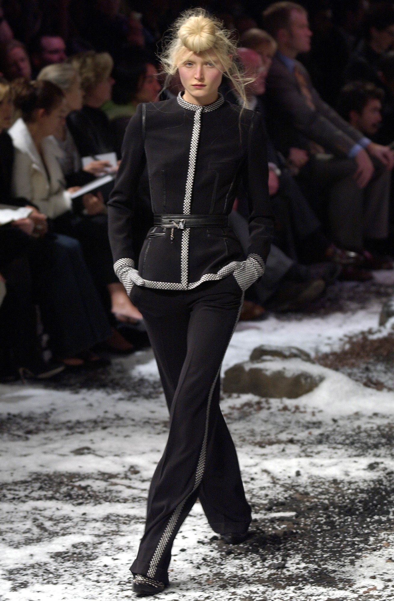 black cotton fitted straight-leg pants