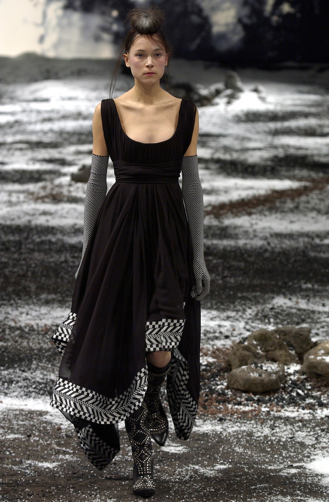 black leather fitted spiked boots