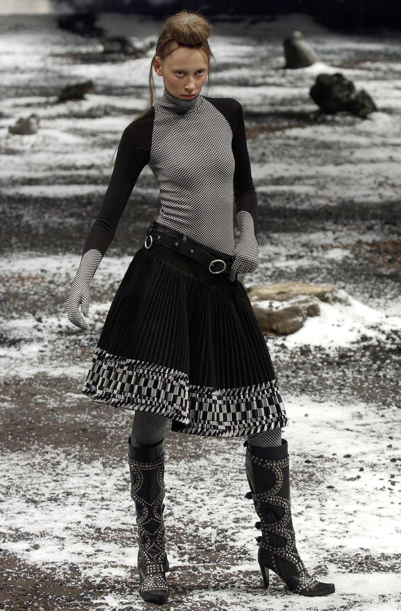 black cotton fitted pleated a-line midi skirt