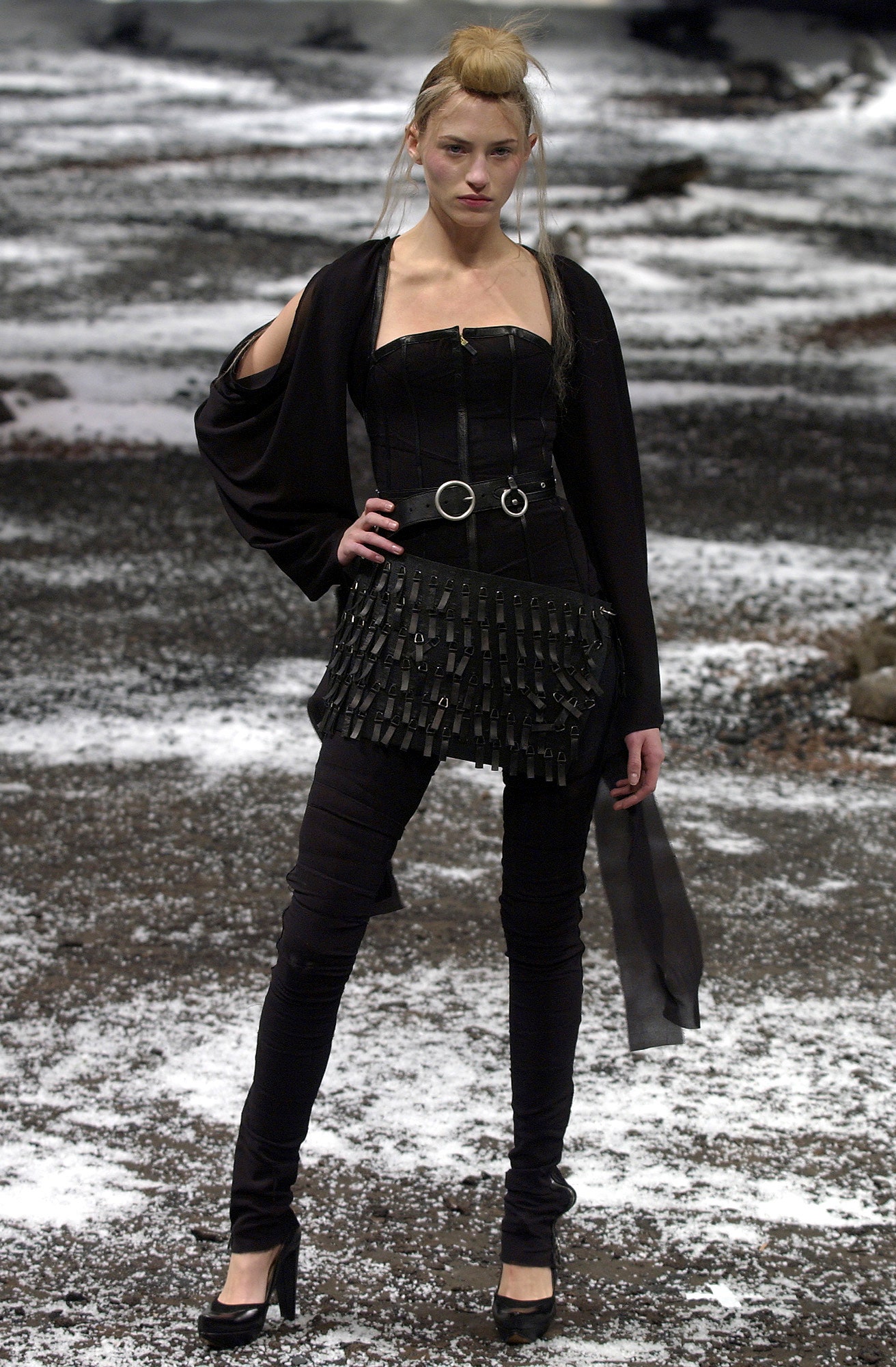 black fitted top and pants