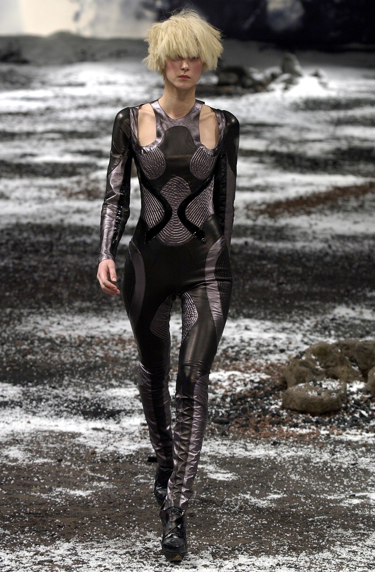 black gray fitted vinyl catsuit