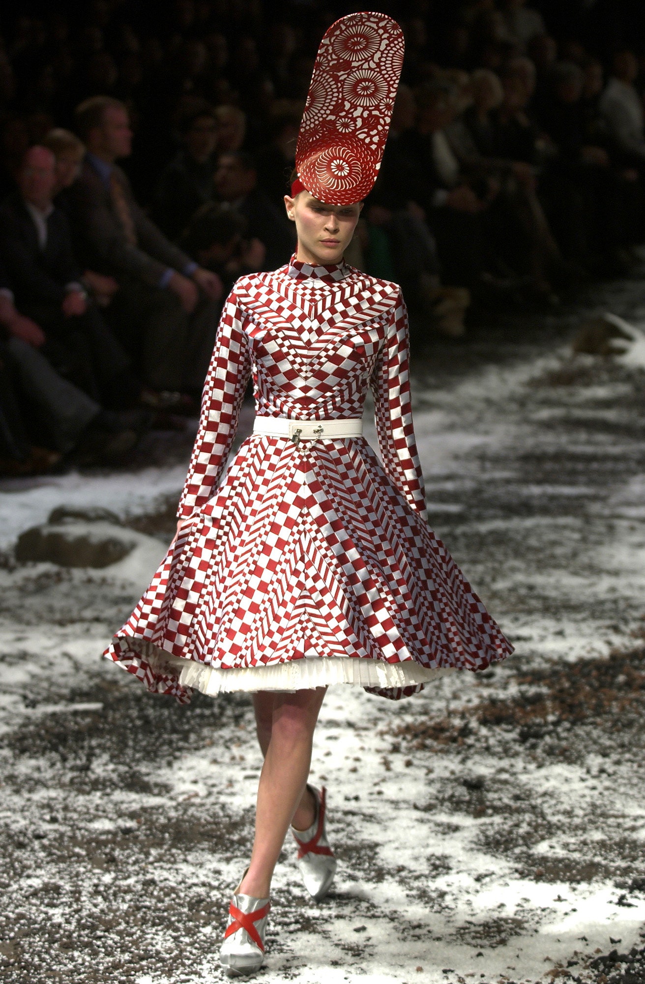 red and white printed mini dress