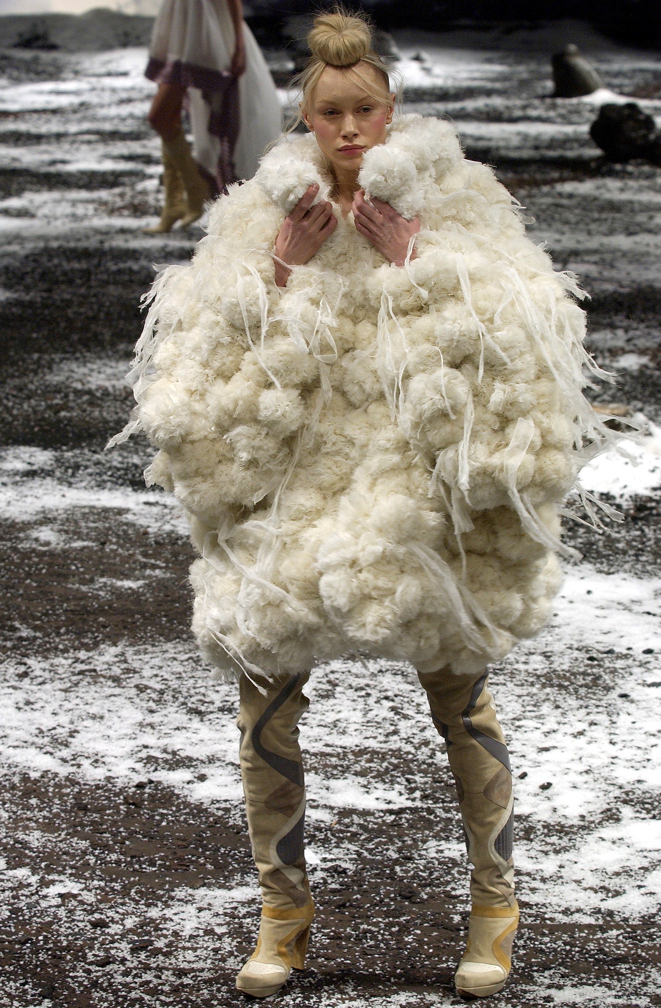 white fur oversized layered coat