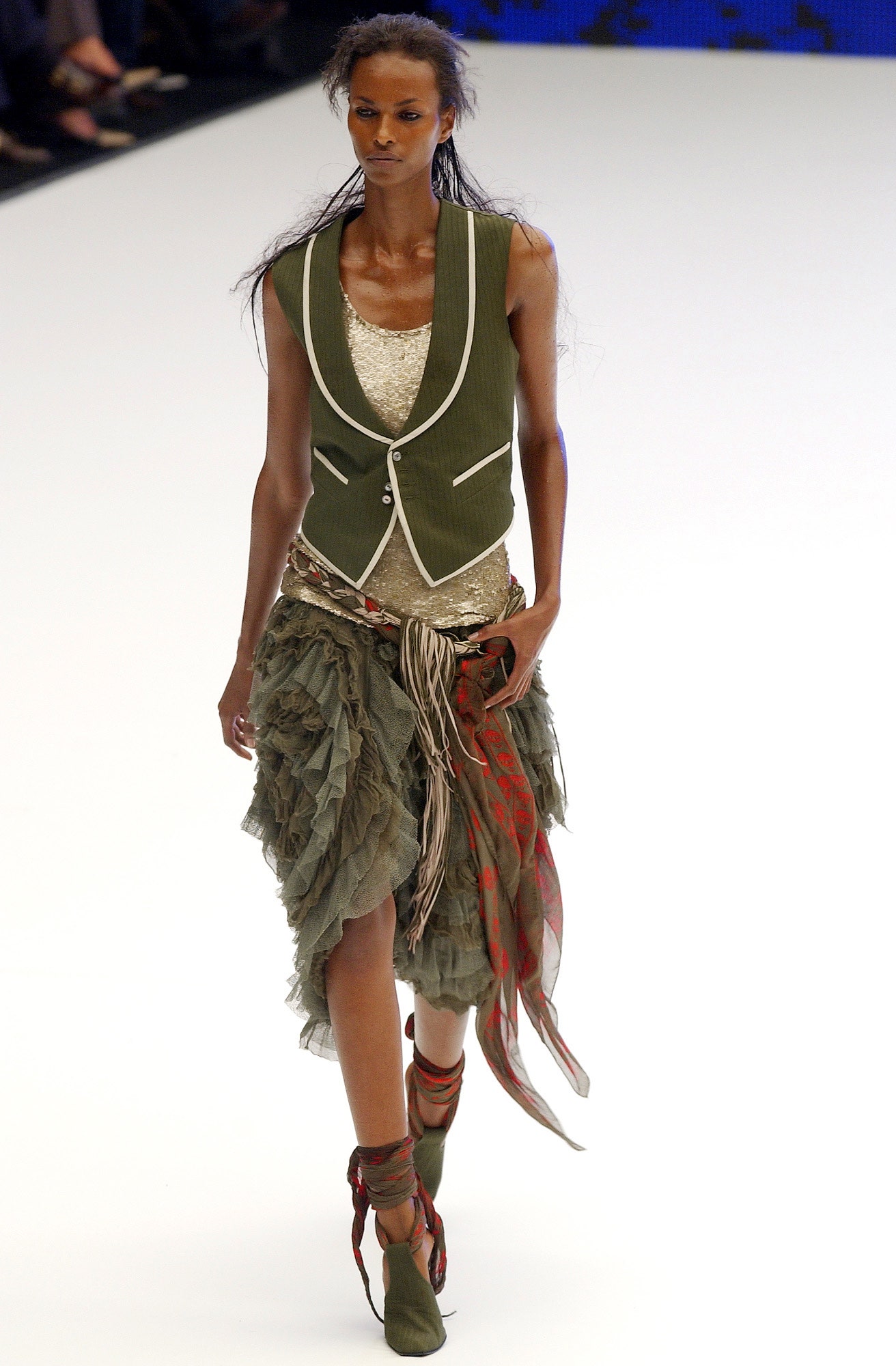 green chiffon relaxed tiered skirt