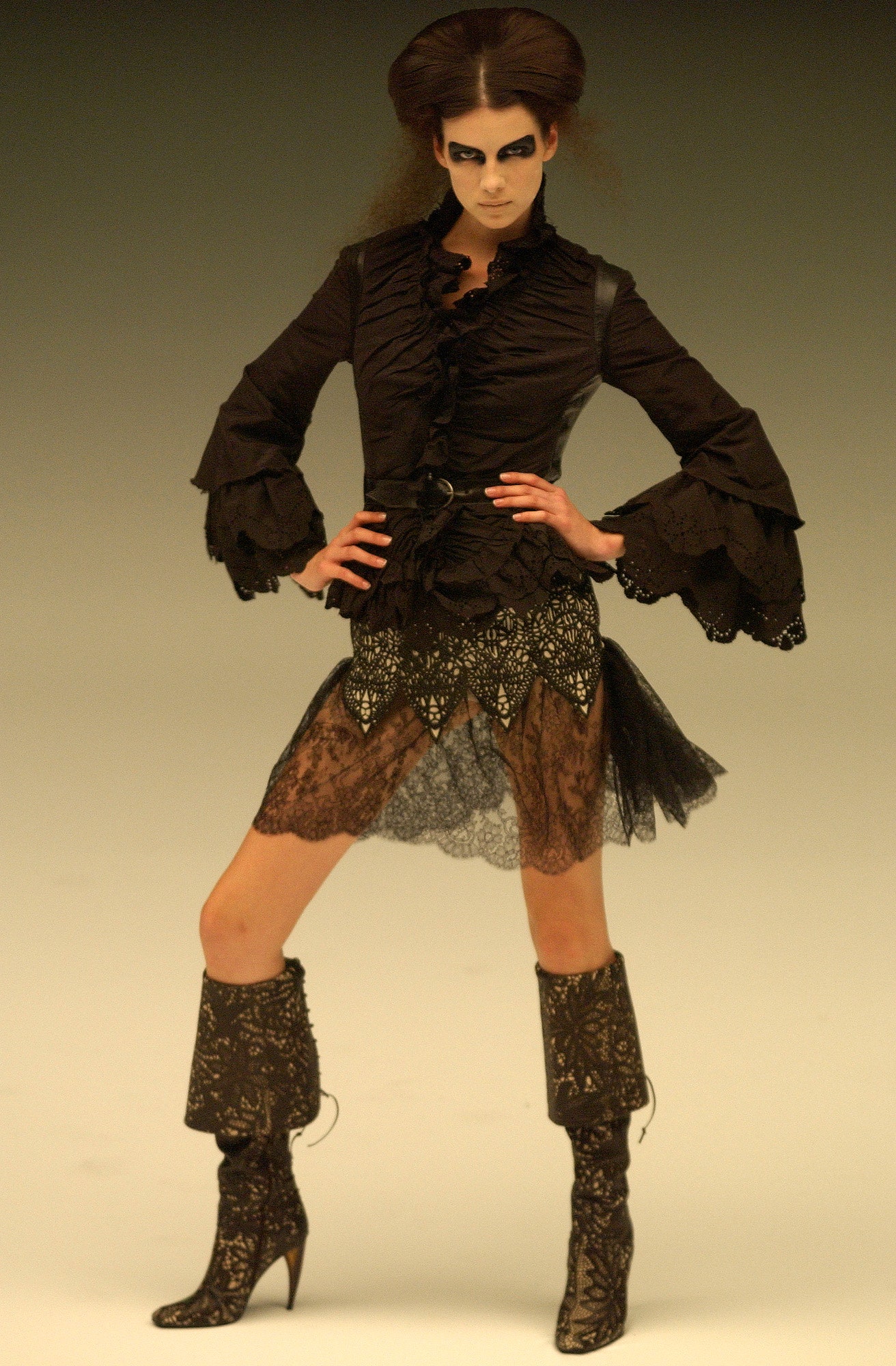 black lace fitted tiered mini skirt