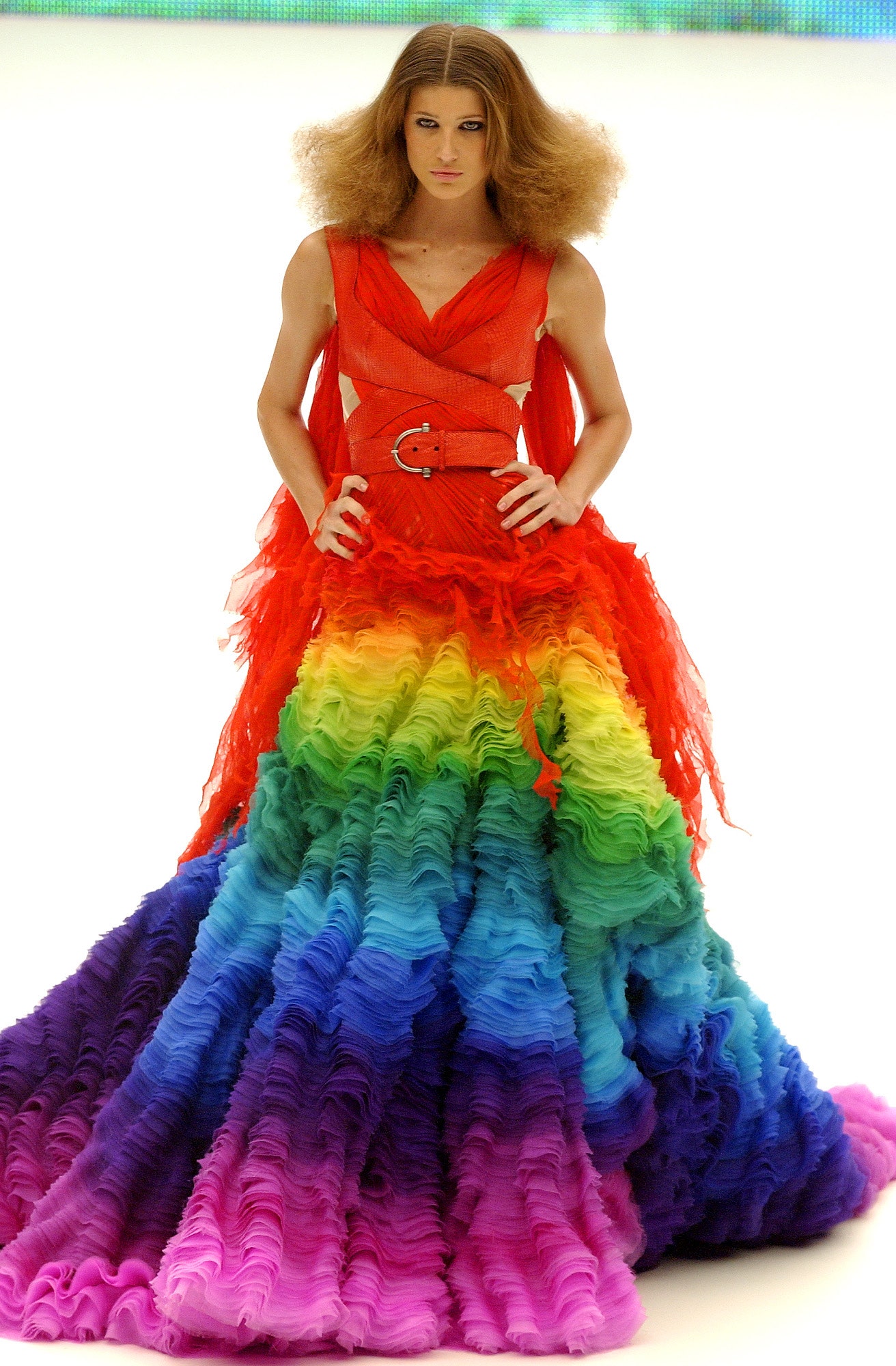 colorful ruffled maxi gown