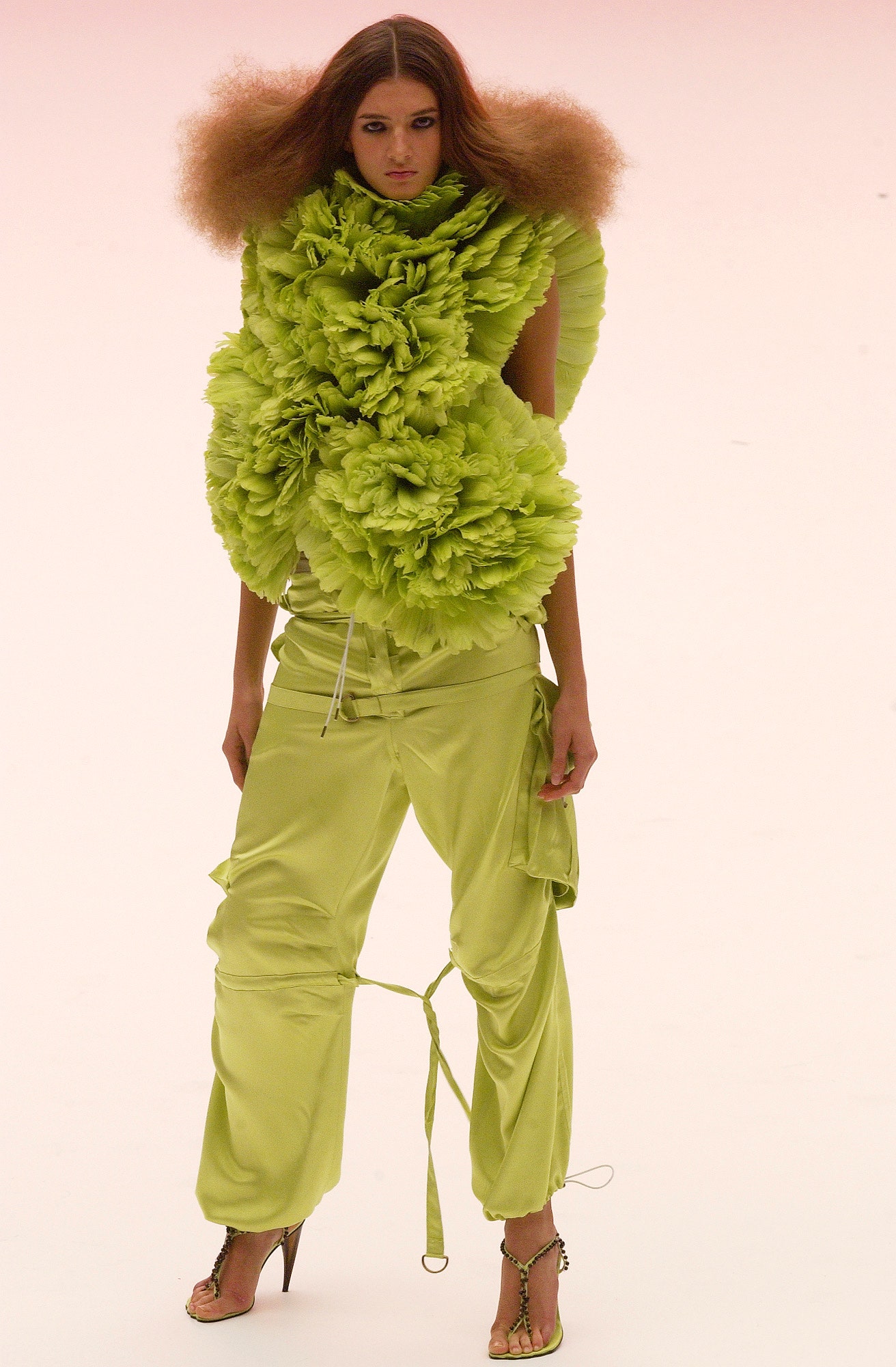 green silk relaxed zippered pockets pants