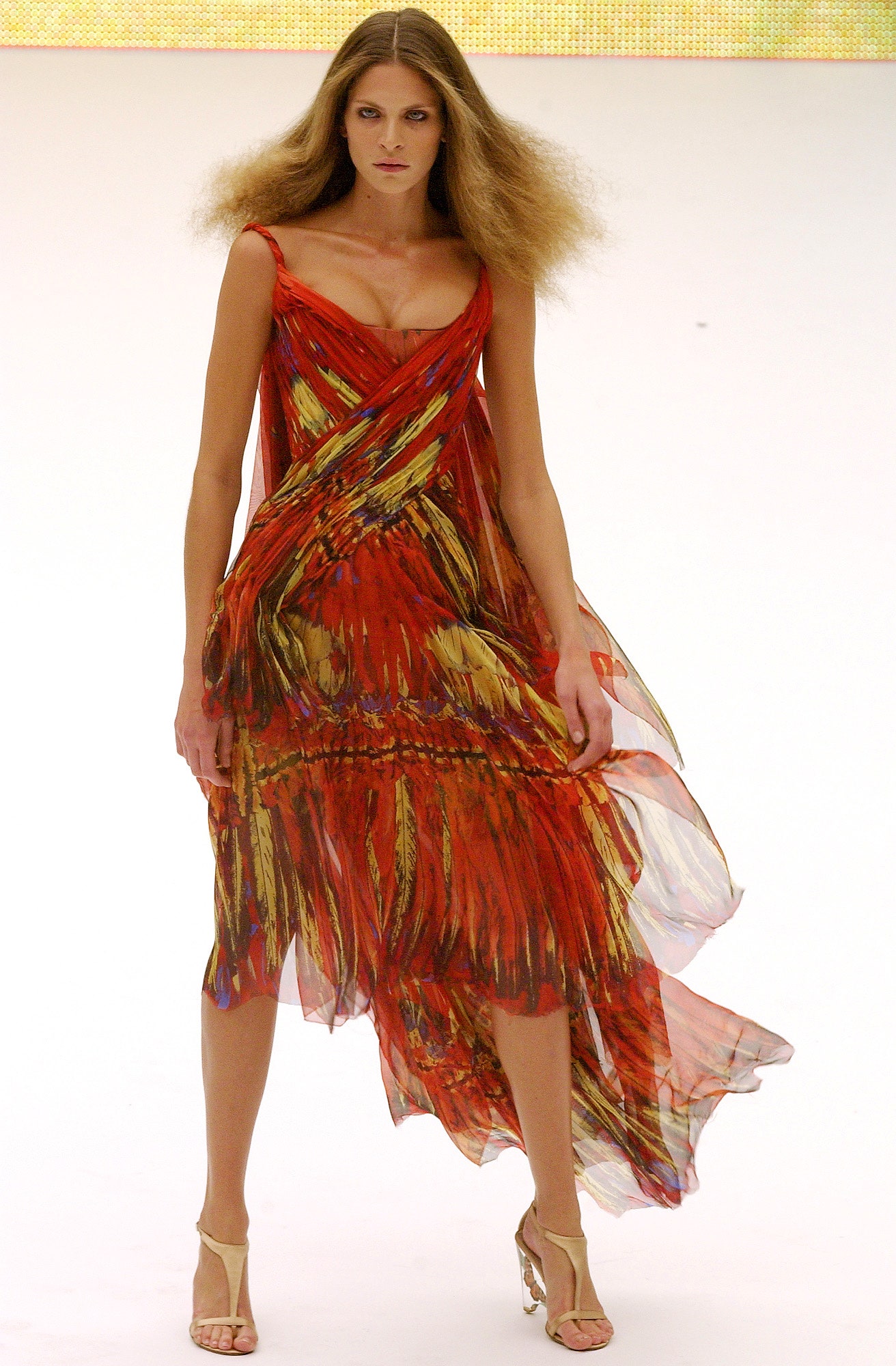 flowing red silk midi dress