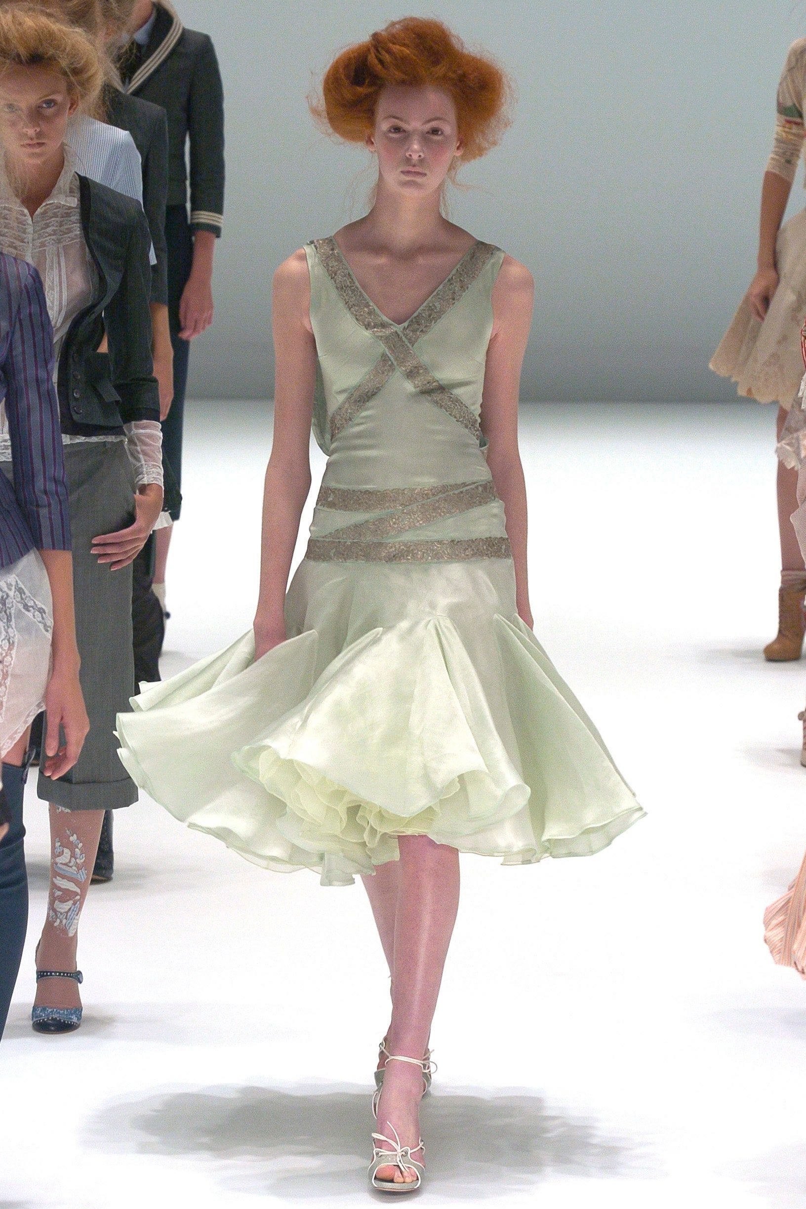 light green silk sleeveless dress