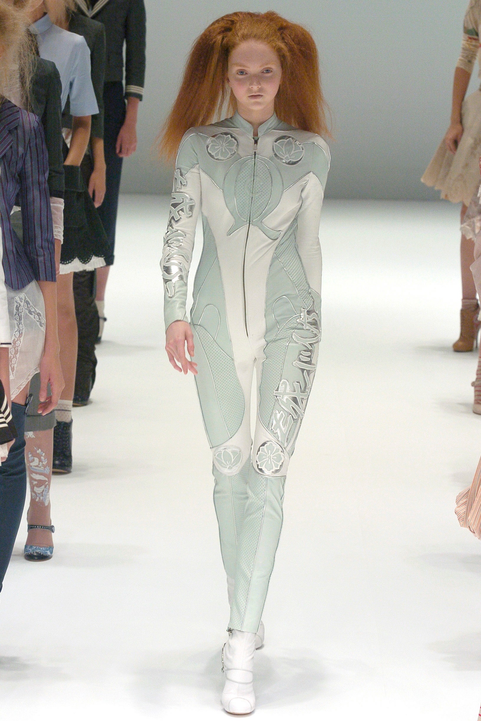 fitted white neoprene catsuit