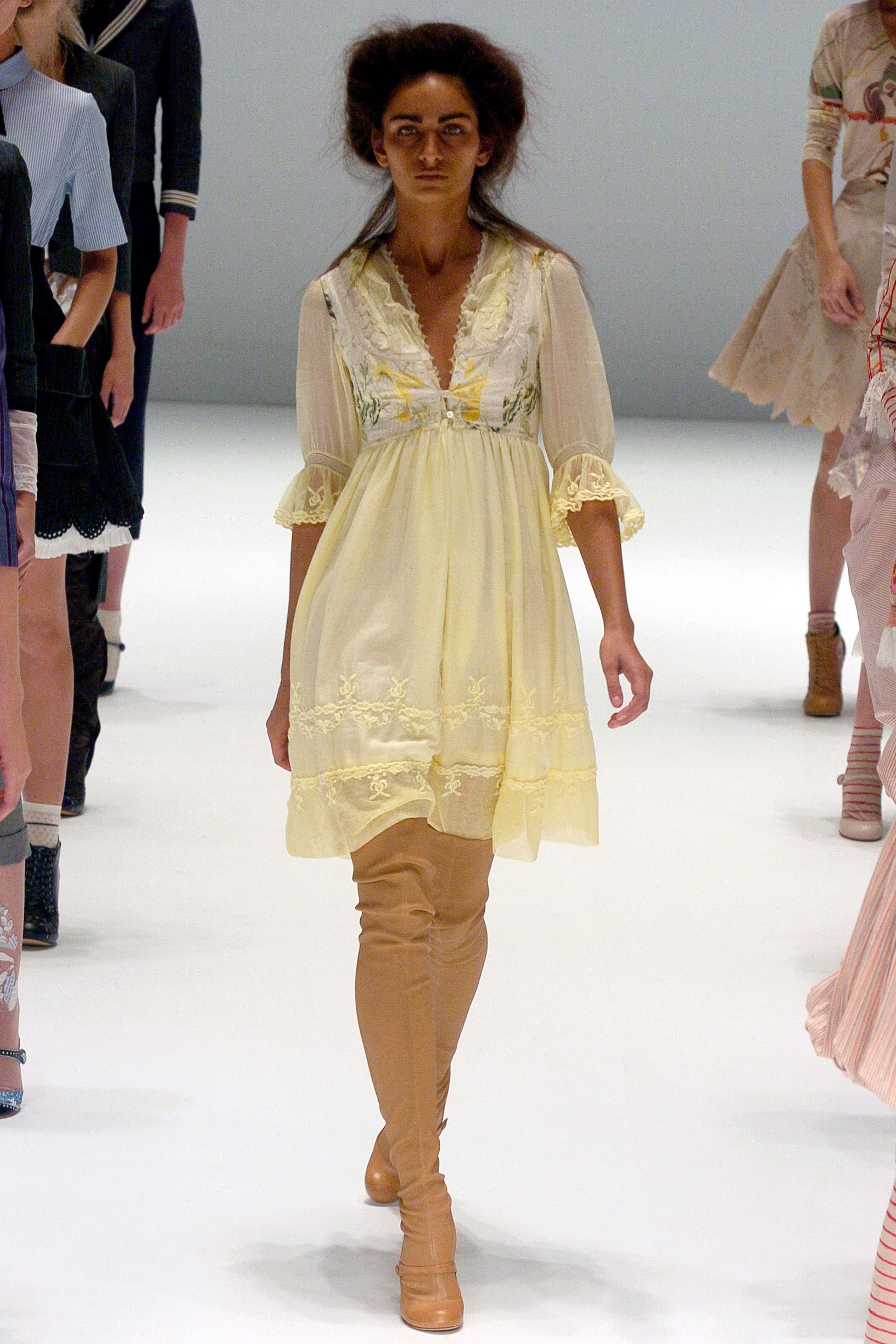 yellow embroidered mini dress