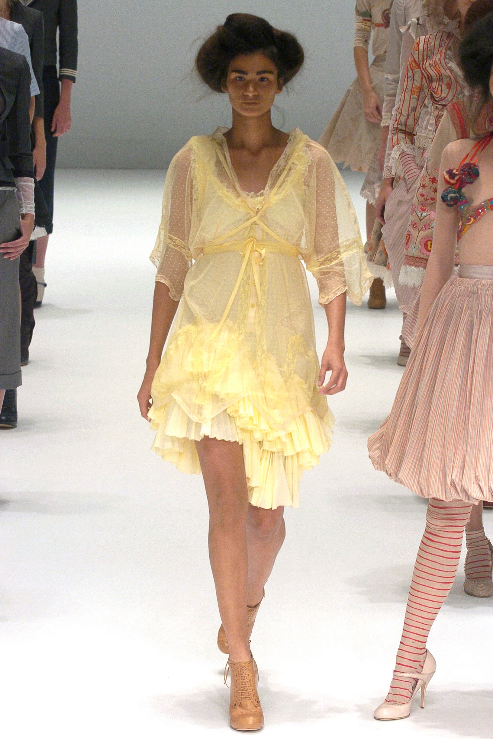 yellow pleated mini dress