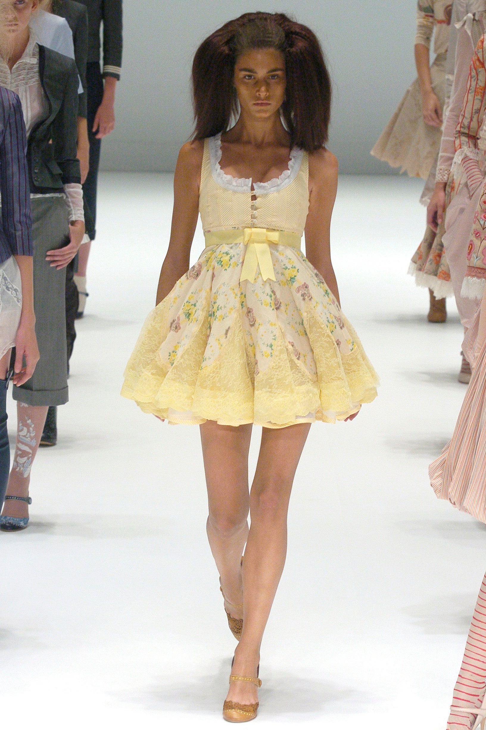 yellow pleated mini dress