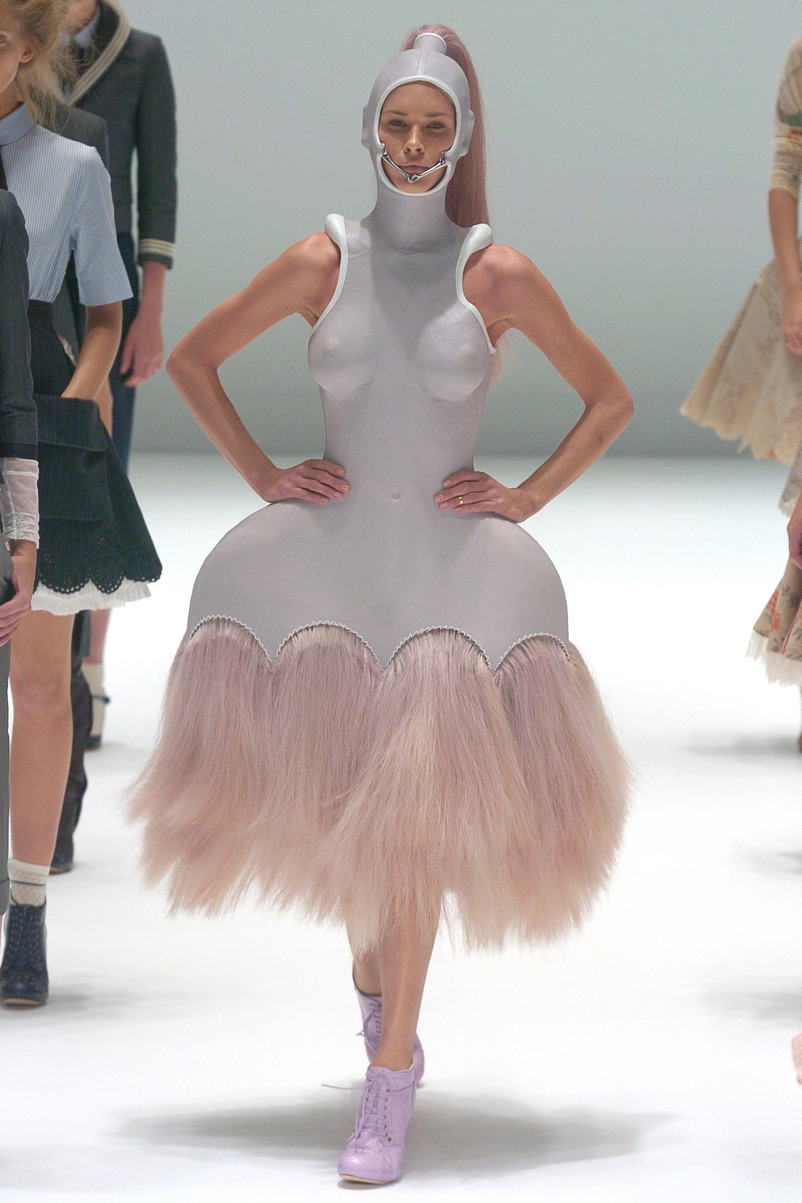 gray vinyl flared dress