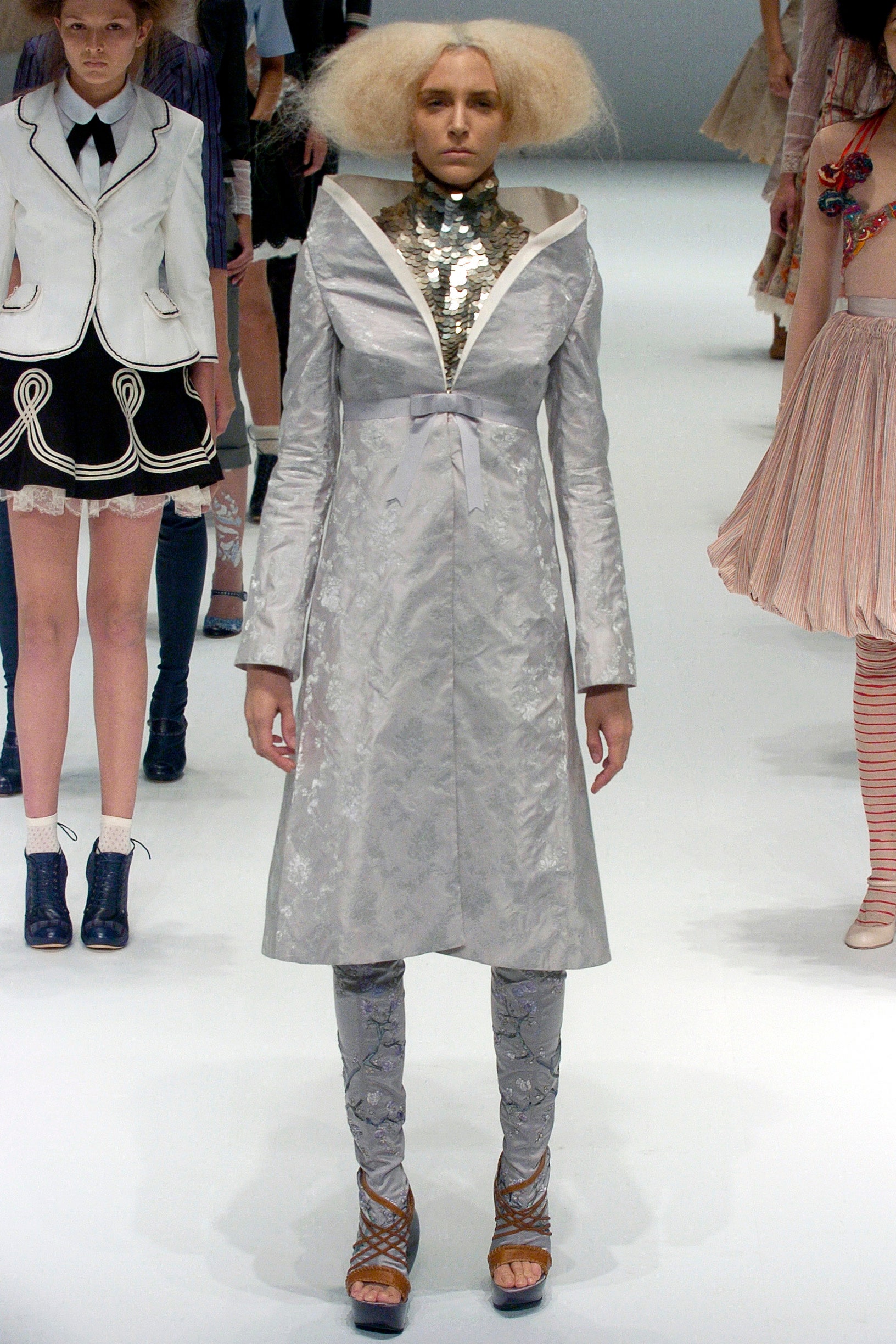 gray silk coat with sequined top
