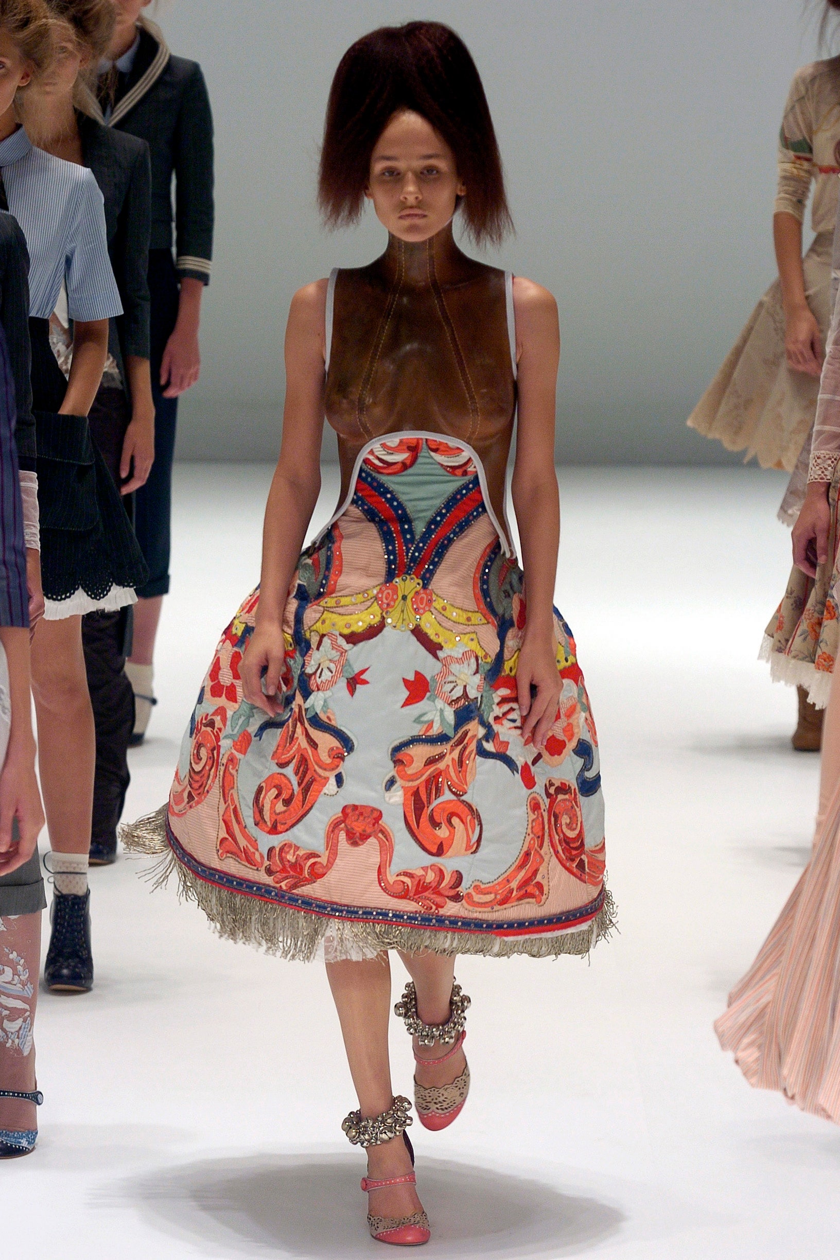 multi-colored embroidered midi dress