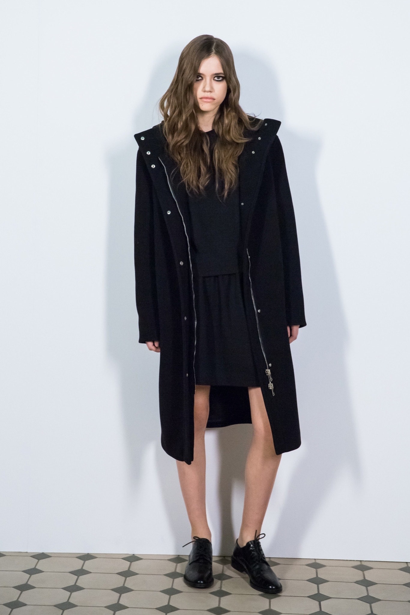black wool coat and dress