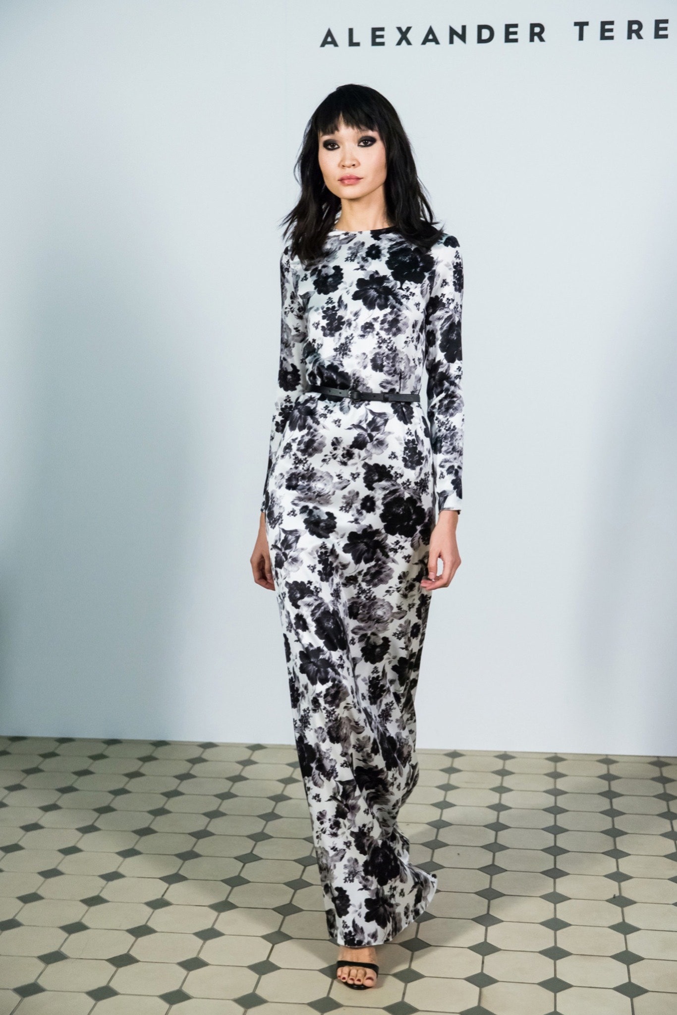 black and white floral gown