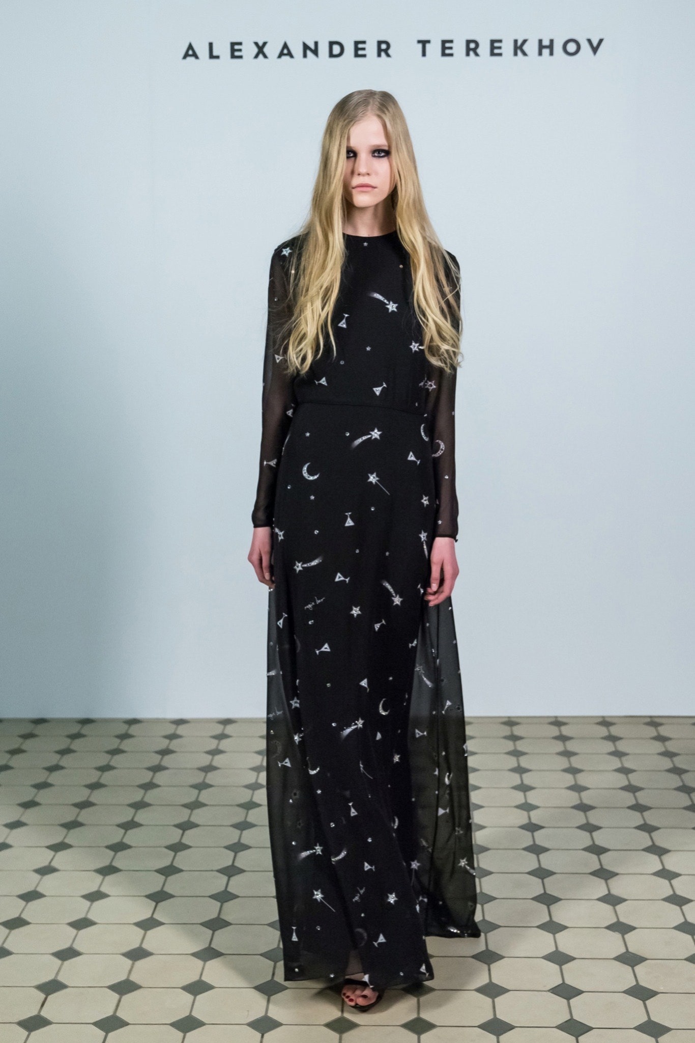 black silk embellished gown