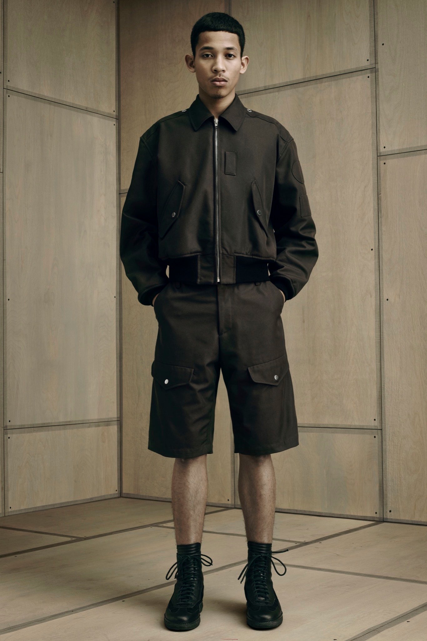 brown cotton jacket and shorts