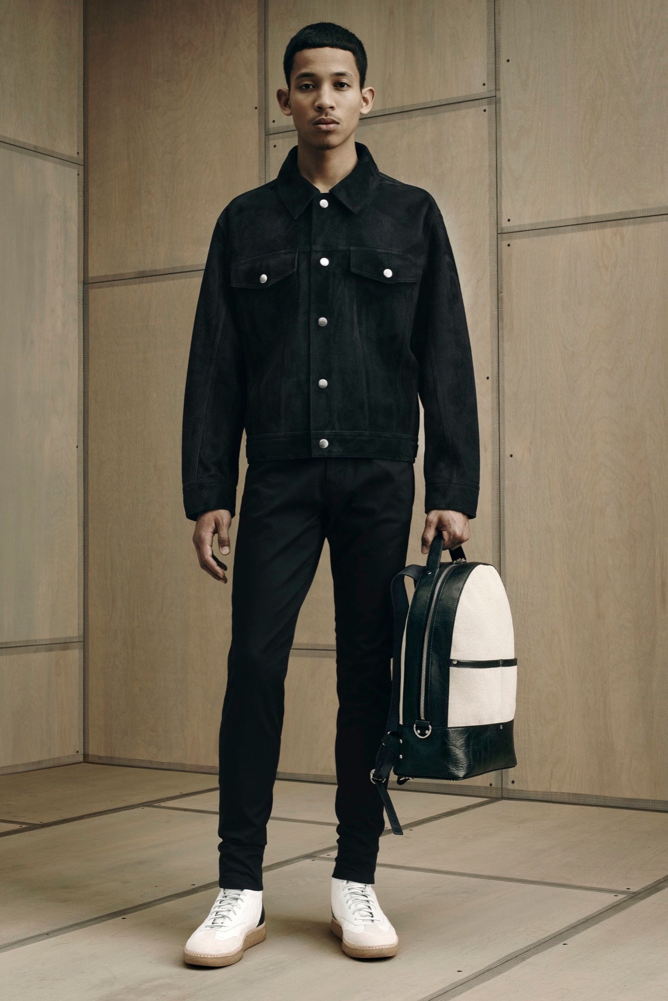 black suede jacket with slim pants