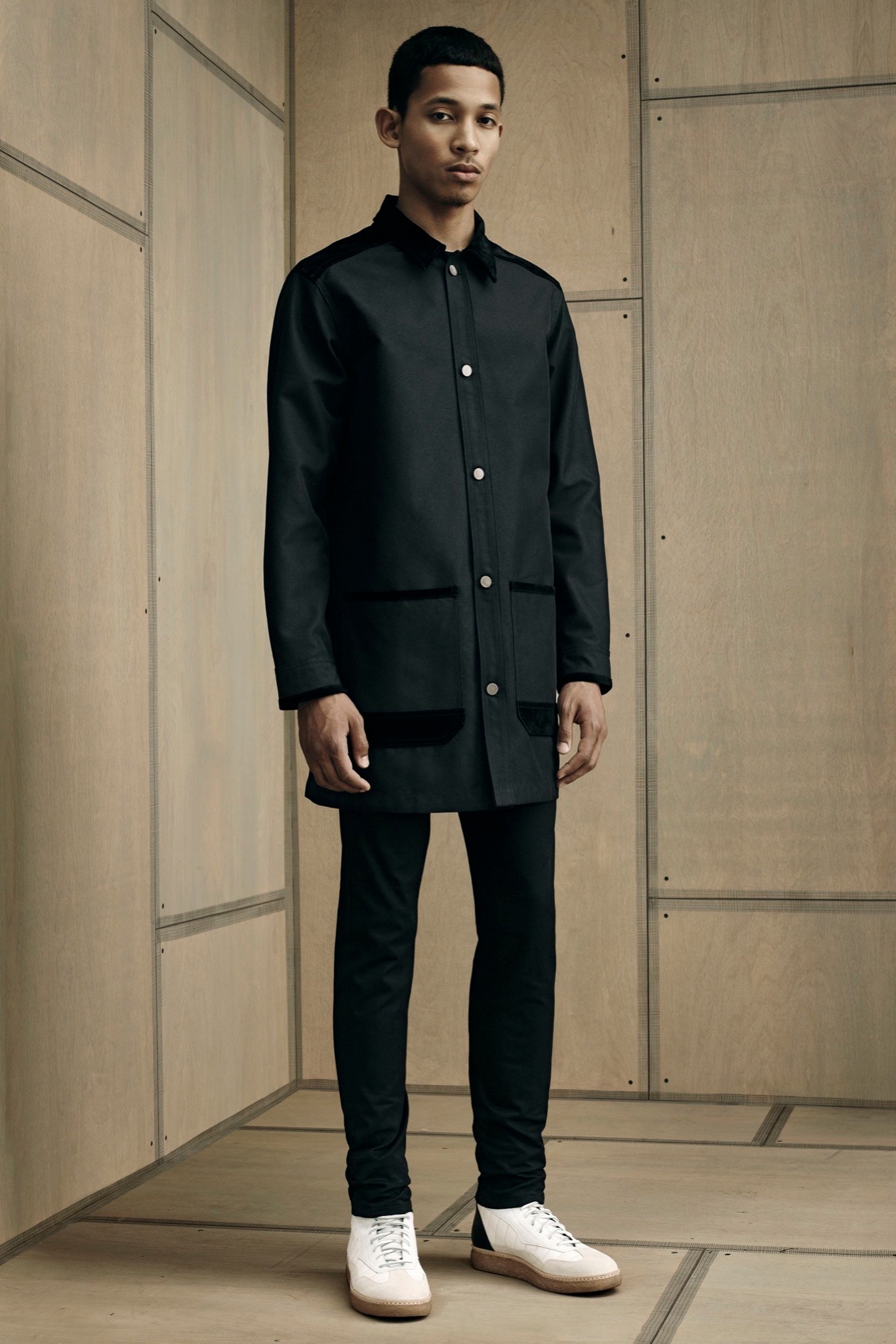 black coat with slim pants