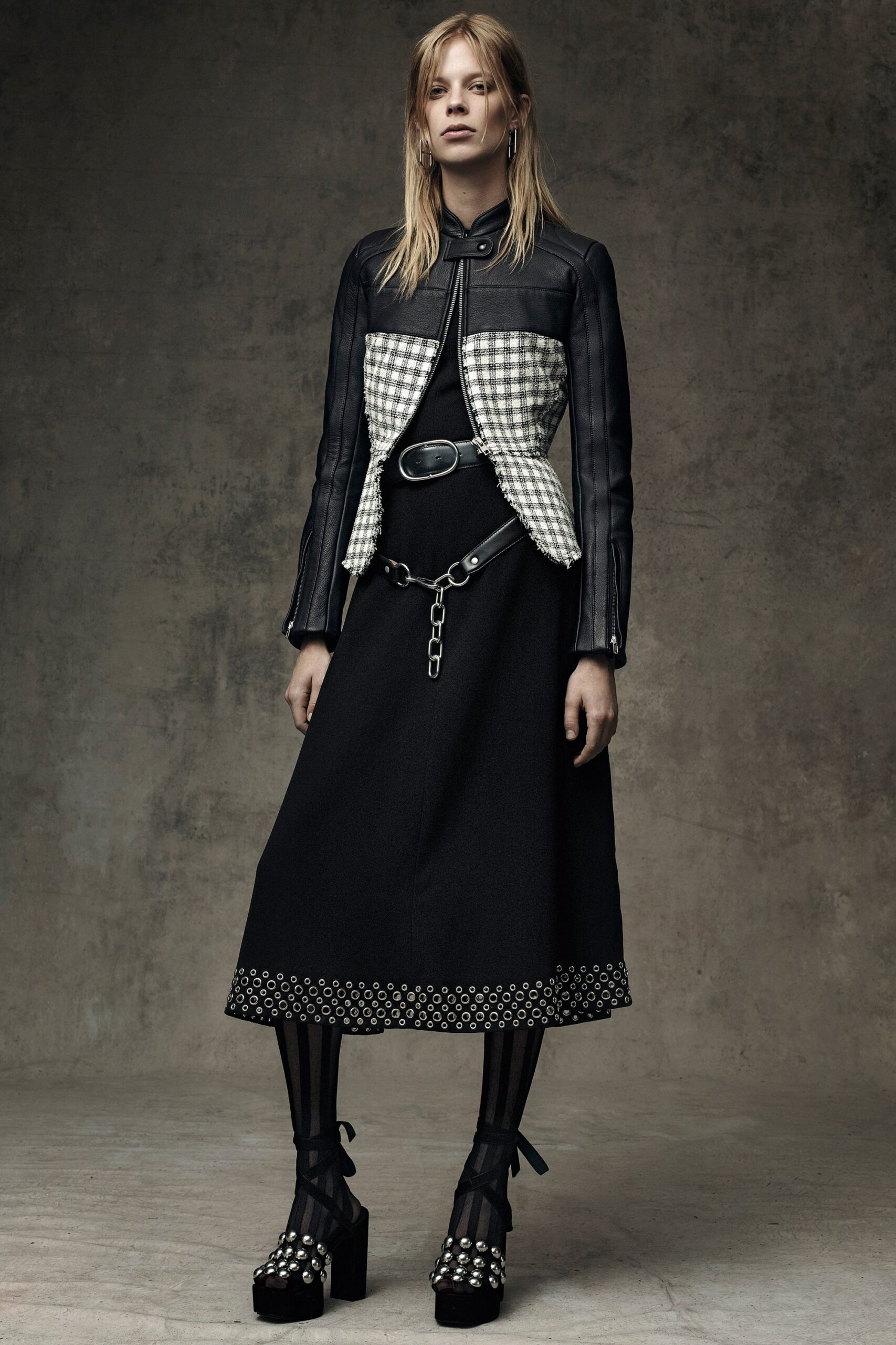 black cotton sleeveless high-neck fitted a-line midi dress