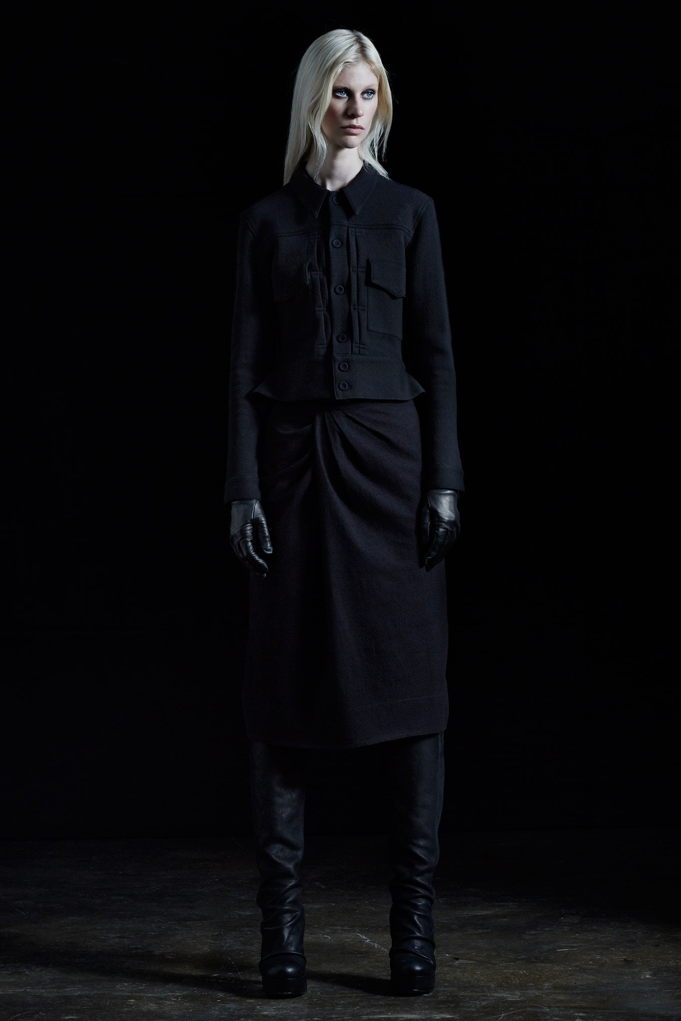 black fitted jacket and skirt
