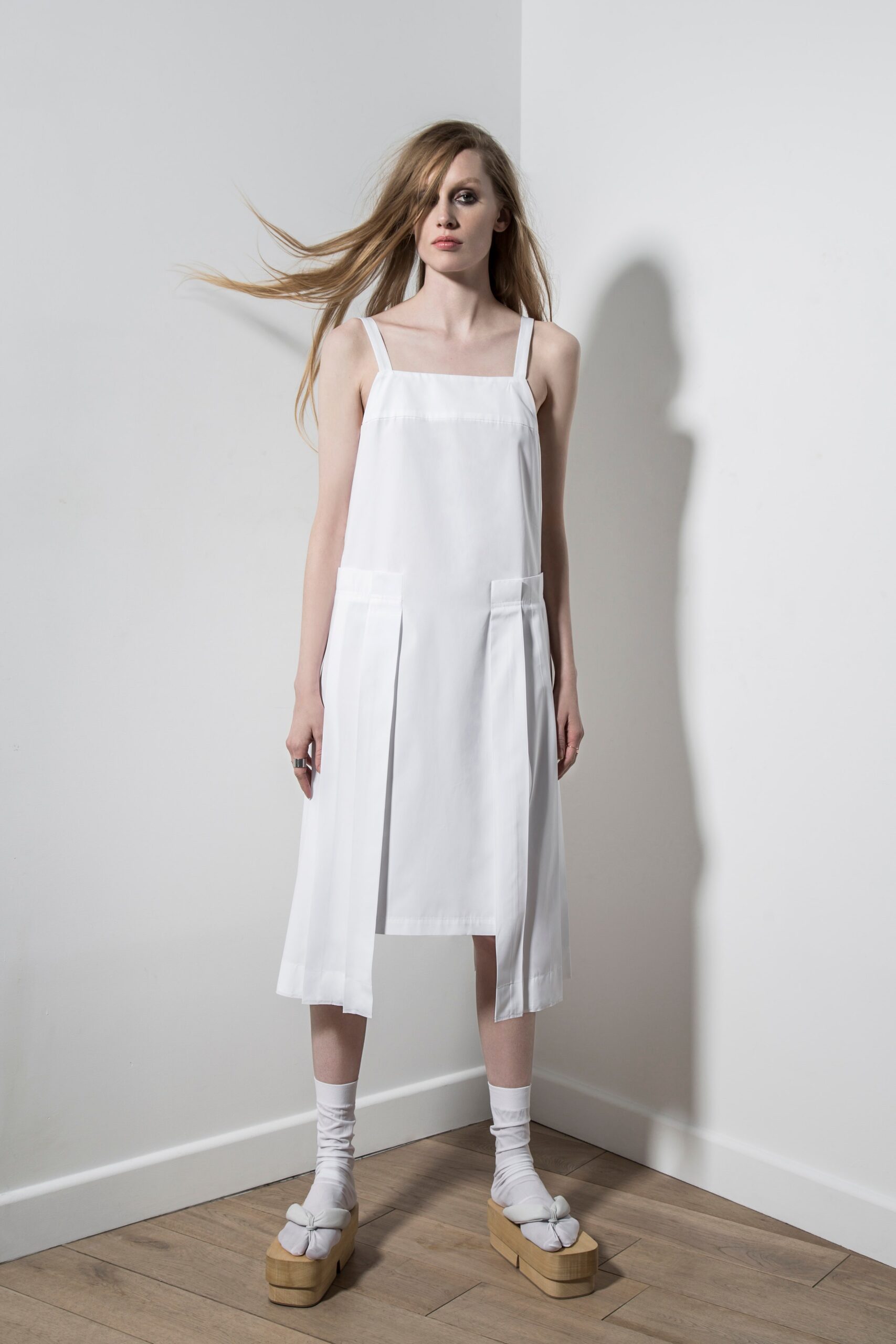 white relaxed midi dress