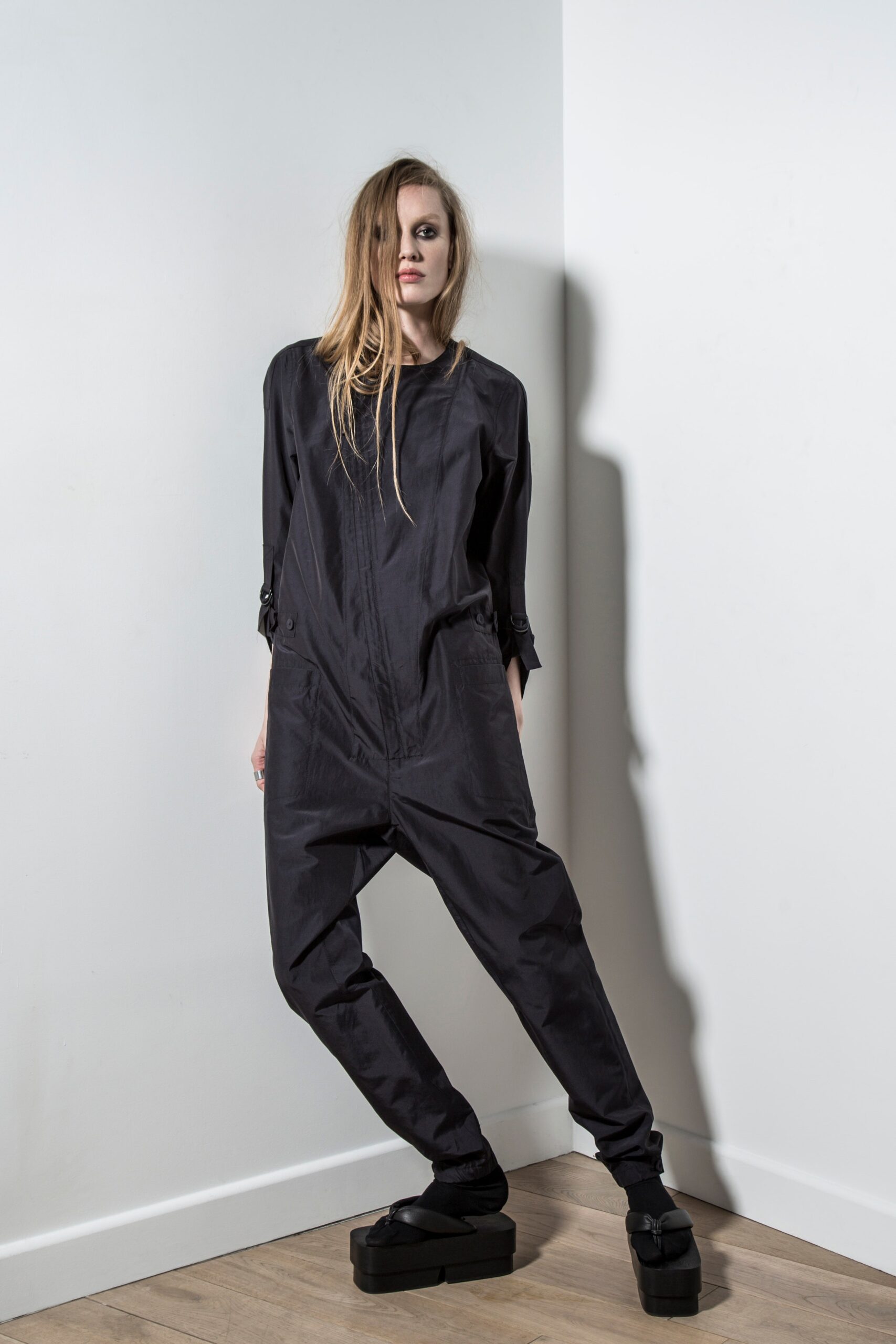 black relaxed cotton jumpsuit